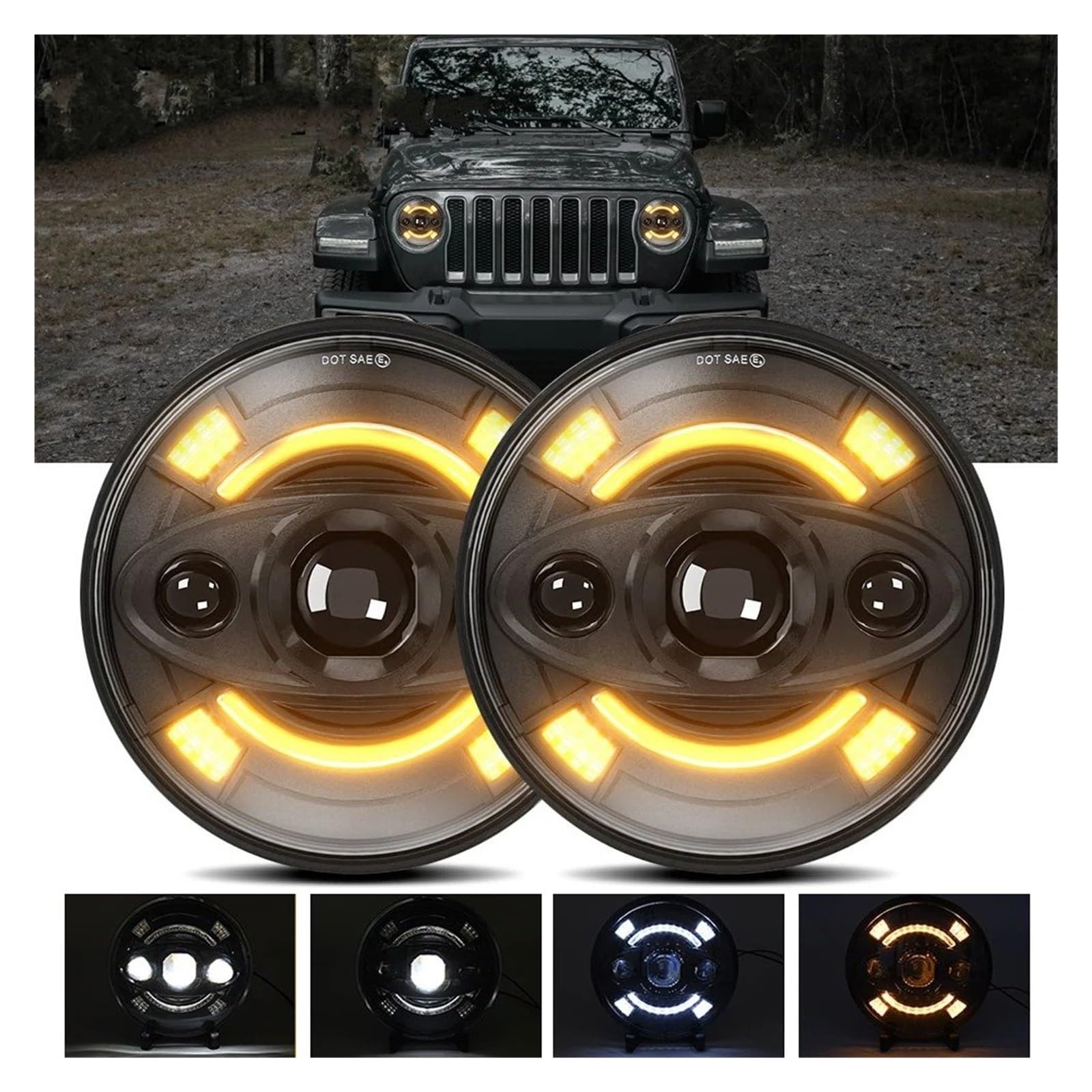 Faro Anteriore Per Fari Per Wrangler Per Jeep Fari Rotondi Fari Fuoristrada H4 240W 140000LM 6000K 3000K 24v R3 7 Pollici Fari(2 pezzi)