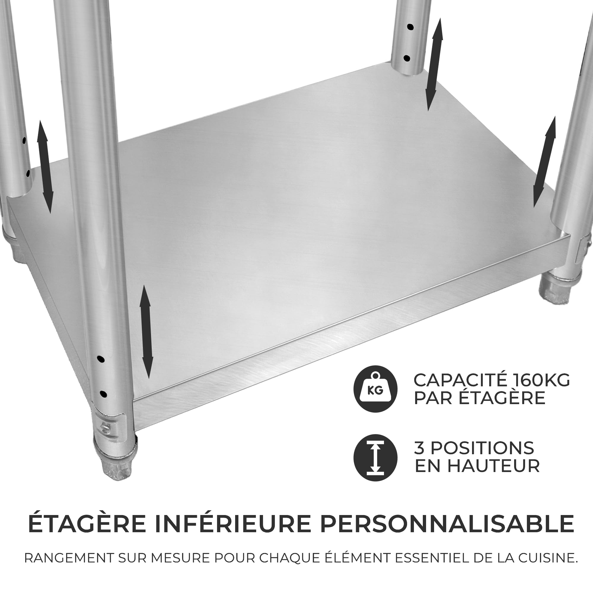 Table de Travail Préparation Professionelle Cuisine en Inox - 76cm x 90 cm x 86cm - Plan de préparation Culinaire Chariot de Cuisine - 4 Roues Amovibles - Restaurant, Bar, HORECA CDH