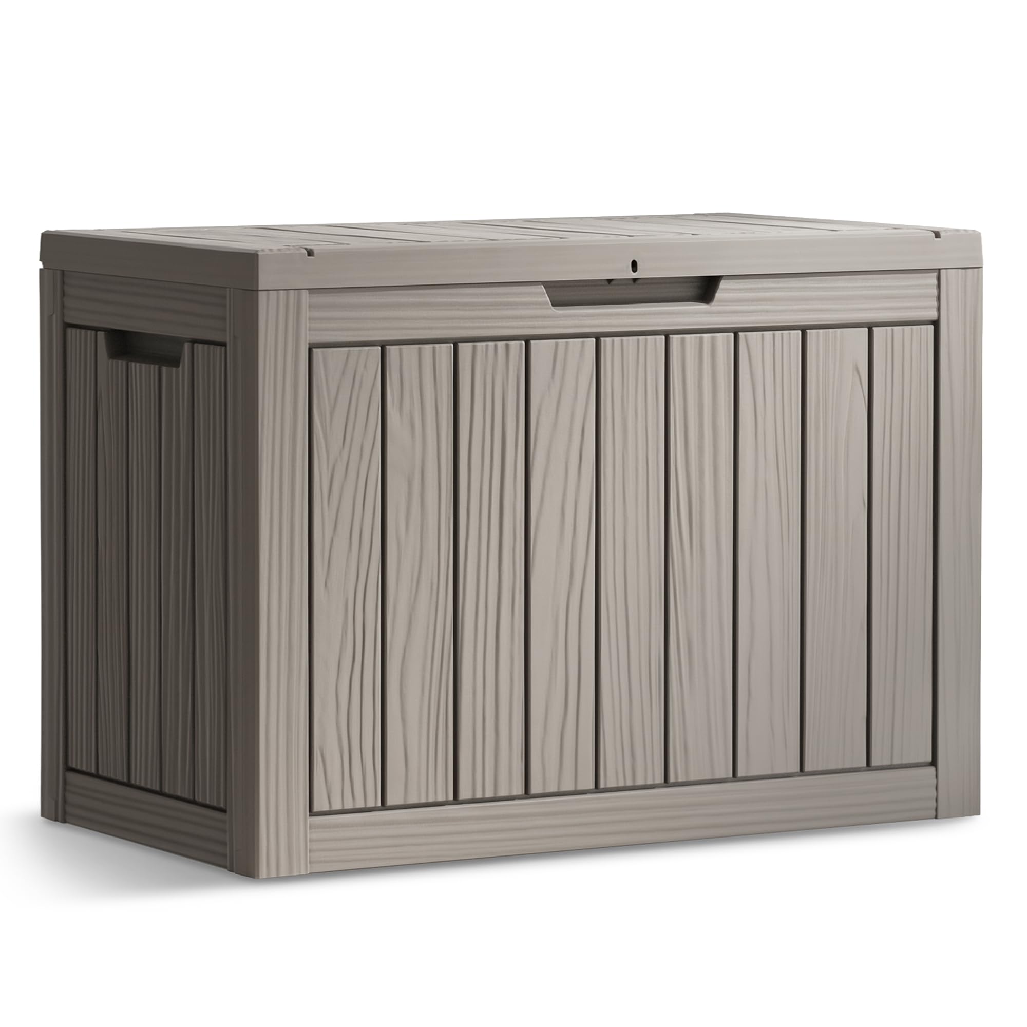 AKORD Coffre de Jardin Imperméable 170L, Boîte de Rangement Extérieur pour Balcon et Terrasse, Polypropylène Aspect Bois, 77,5 x 43 x 55,5 cm, Gris