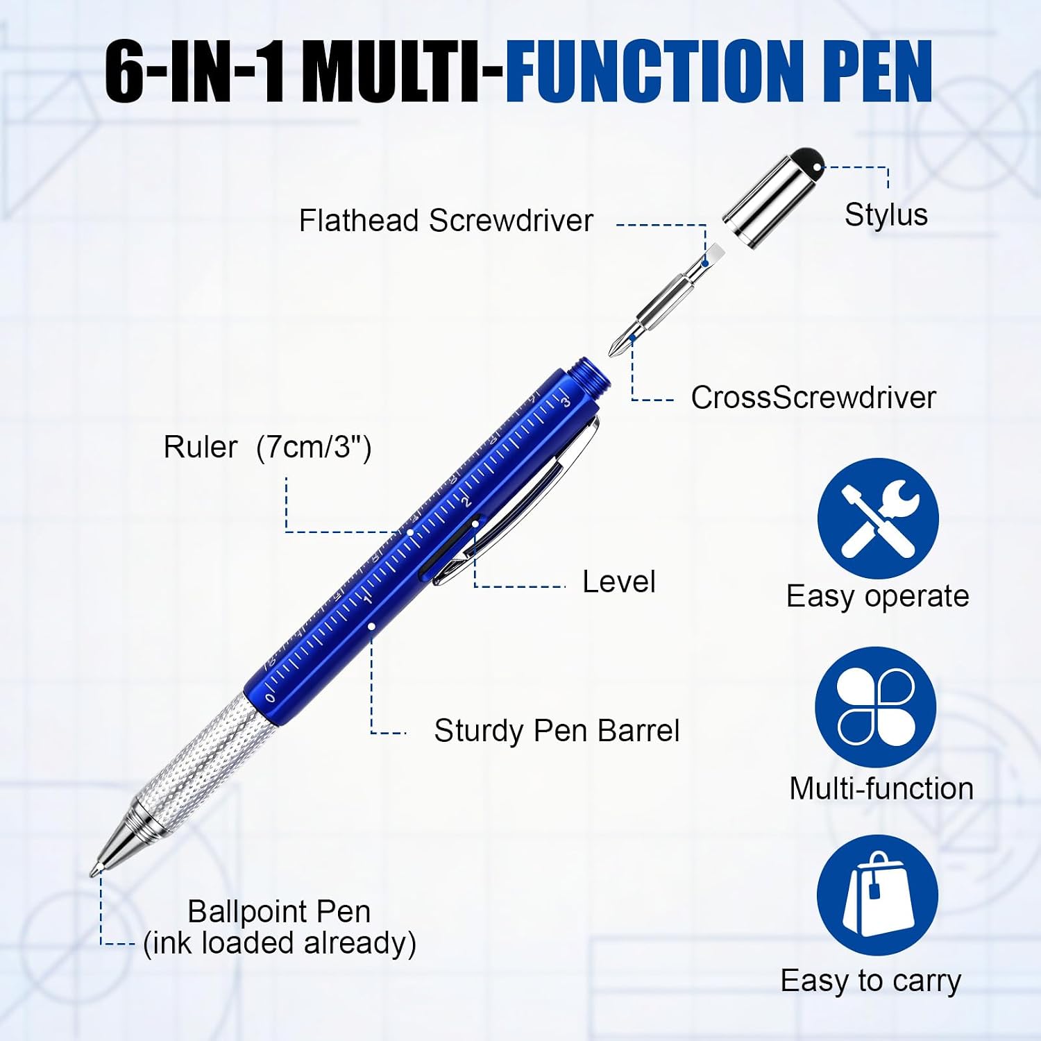 24 Pcs 6-in-1 Multi Tool Pens Bulk Gifts for Men Dad Husband Party Favors image 3