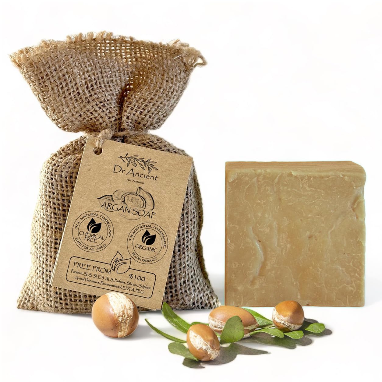 Argan Soap Bar Organic Natural Vegan Traditional Handmade Antique - Anti-Aging For Women And Men, Anti-Wrinkle - No Chemicals, Pure Natural Soaps!