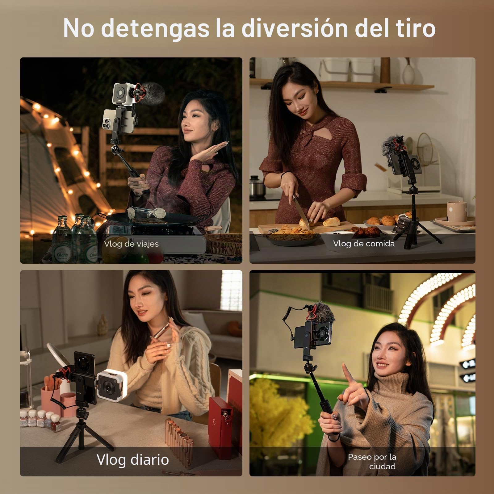 SMALLRIG VK-50 Kit de Vlogging, Trípode Plegable para Teléfono, Equipo de Grabación de Vídeo, con Trípode para Teléfono, Luz y Micrófono, Vlog Stick Portátil y Ligero para iPhone para Samsung-4369