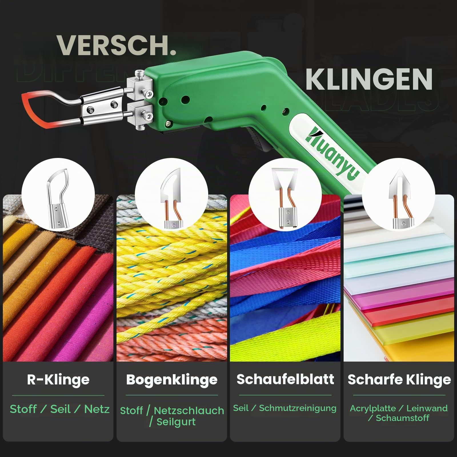 Huanyu Elektrisches Heißmesser-Schaumschneider mit 4 Klingen Seilkürzer Stoffschneider Polystyrol-Schneidwerkzeug 50-600℃, 100W tragbares Schneid-Set für Schwamm, Stoff, Gurte, KT-Platten, Faser