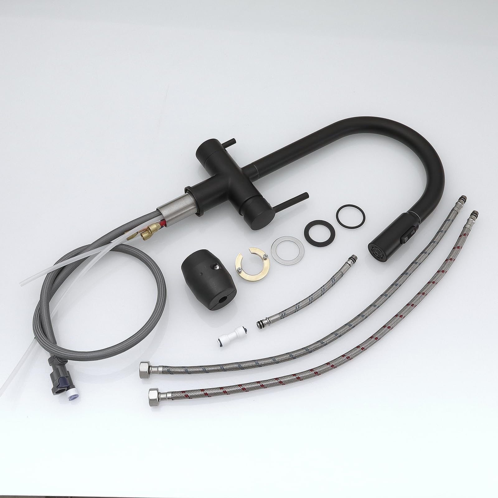 XJTNLB Rubinetto Cucina 3 Vie con Doccetta Estraibile Miscelatore Cucina Nero con Doppio Manopole Rubinetto Depuratore Acqua 3 Vie