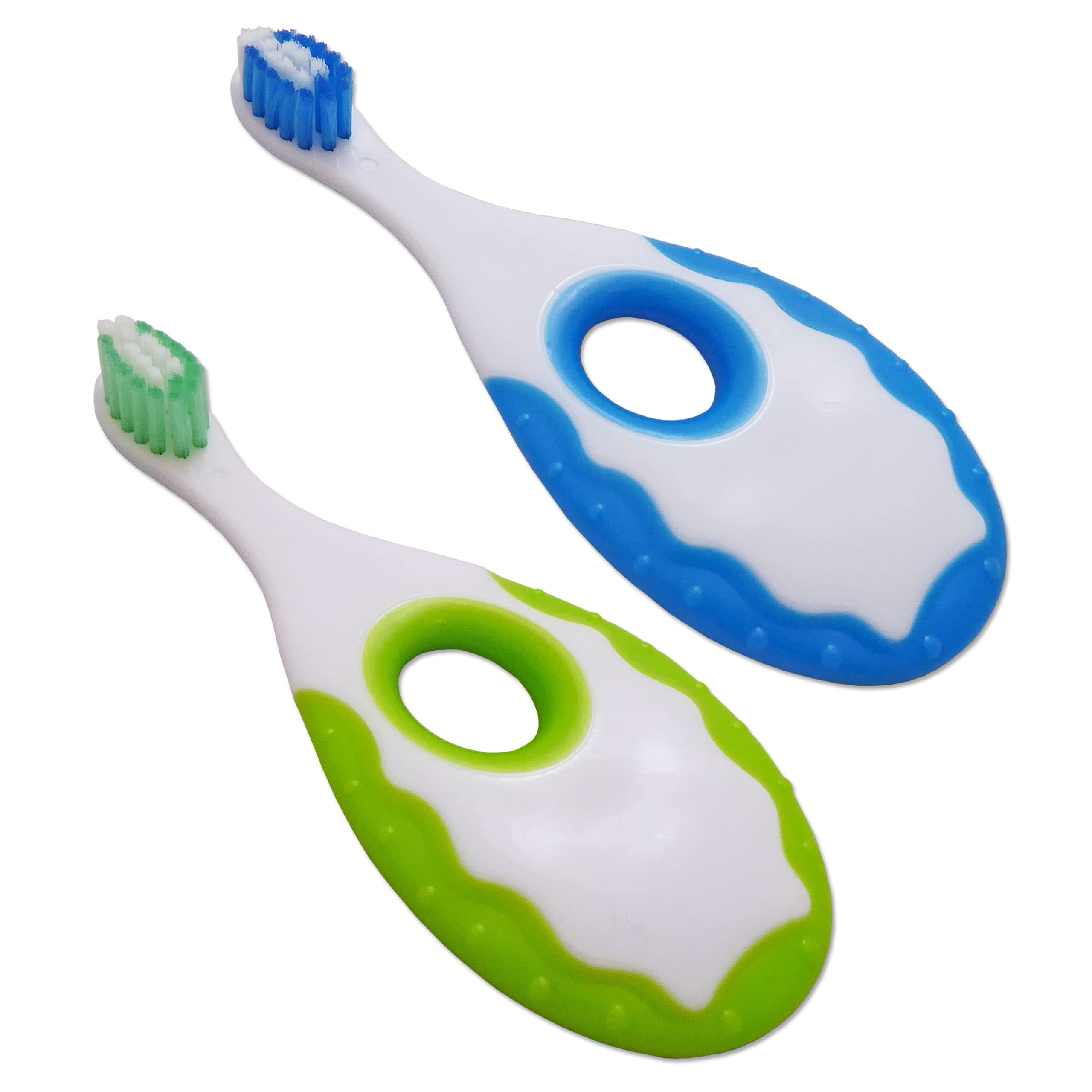 Dental Aesthetics Szczoteczki do zębów dla niemowląt, 2 szczoteczki do zębów (1 niebieski, 1 zielony), okrągły uchwyt zapobiegający dławieniu, niebieski, zielony