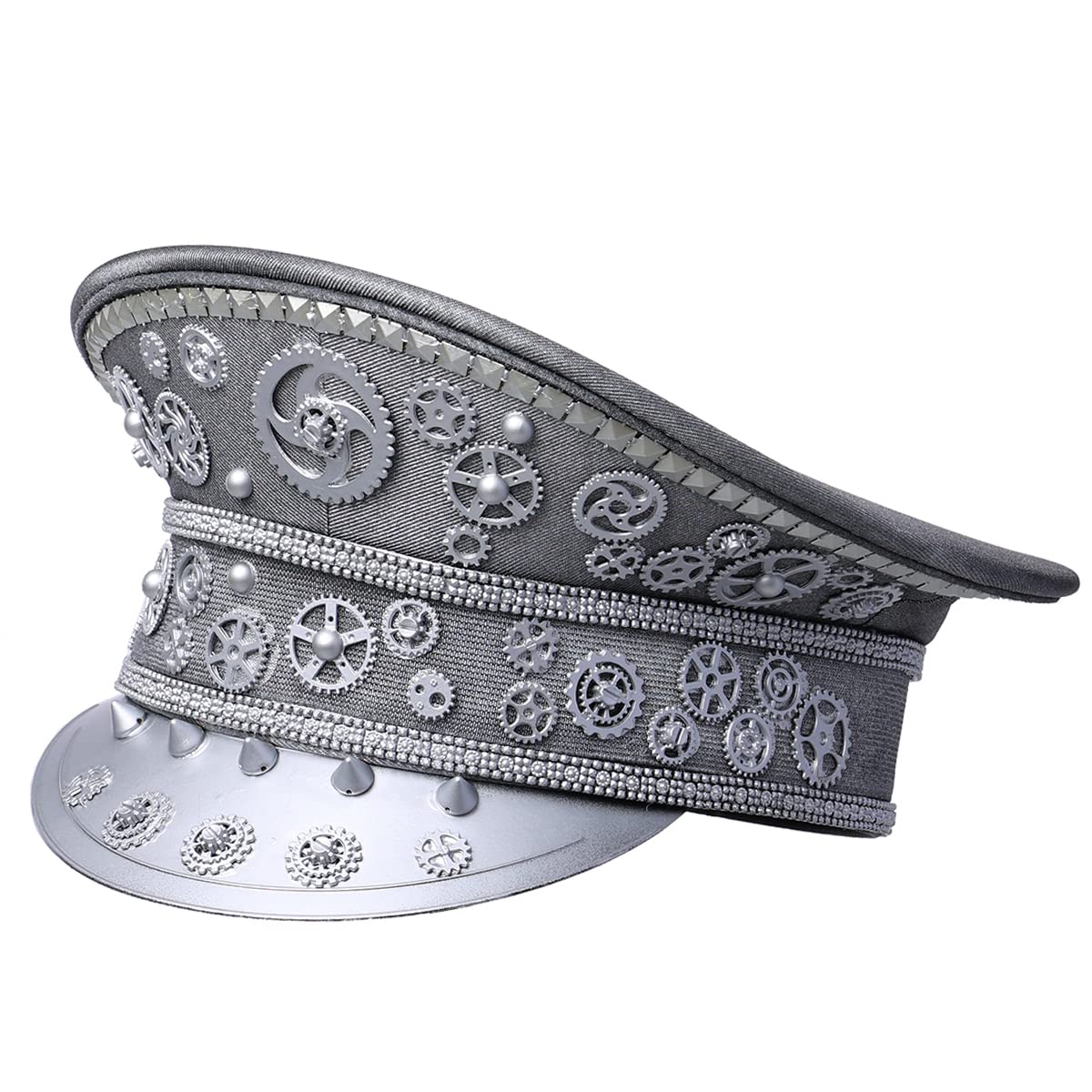 GRACEART Music Festival Burning Man Hats Sequin Military Hat Steampunk Headwear, Style-10, Medium