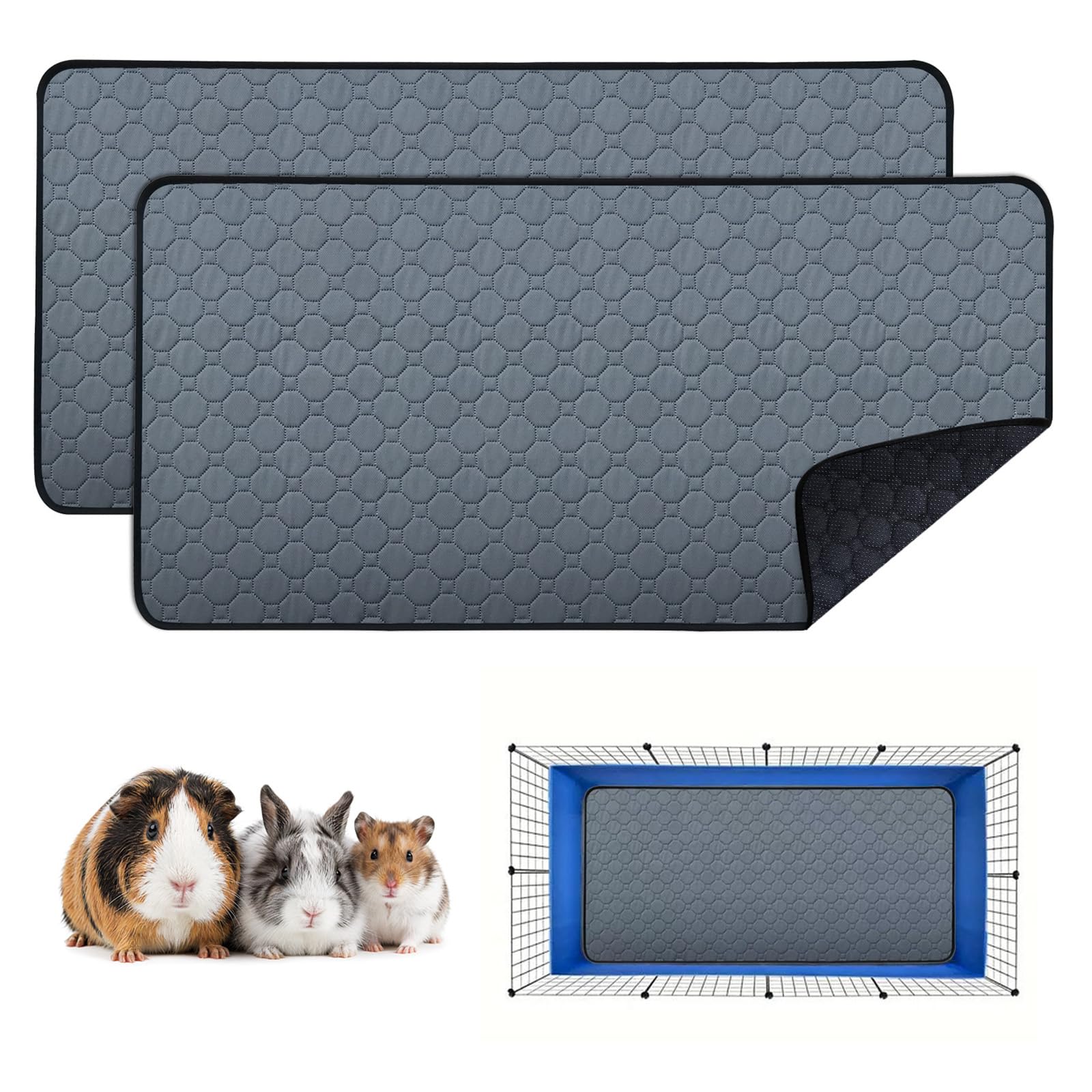 YINXINSHE 2 Pack Washable Guinea Pig Cage Liners & Pee Pads (24"x47") - Waterproof, Super Absorbent, Non-Slip Bedding for Rabbits, Hamsters, Rats