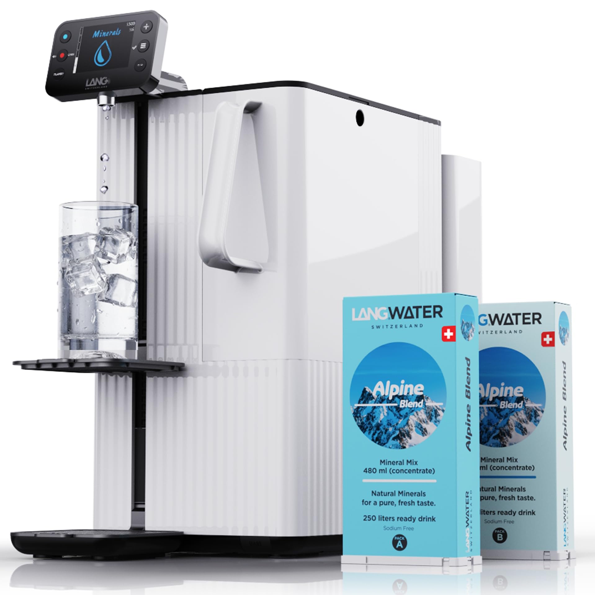 LANGWATER Purificateur d'eau & Minéralisation TheWell 2 - Filtration eau du robinet instantanée avec Osmose Inverse NSF58, UV, Distributeur eau chaude - Inclut osmoseur et 2 Packs de Minéraux Suisses