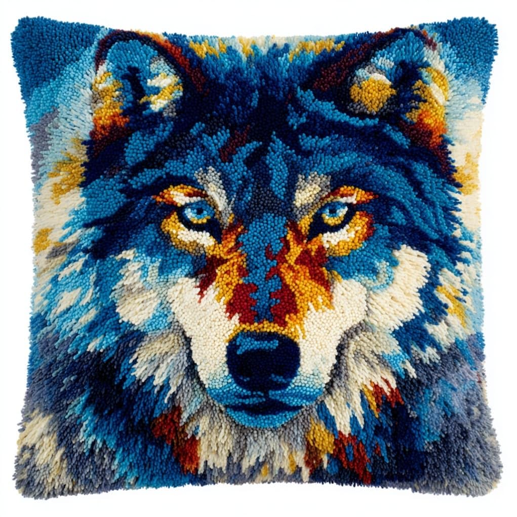 AxiangziK Latch Hook Cushion Kits for Beginners,Animal Wolf