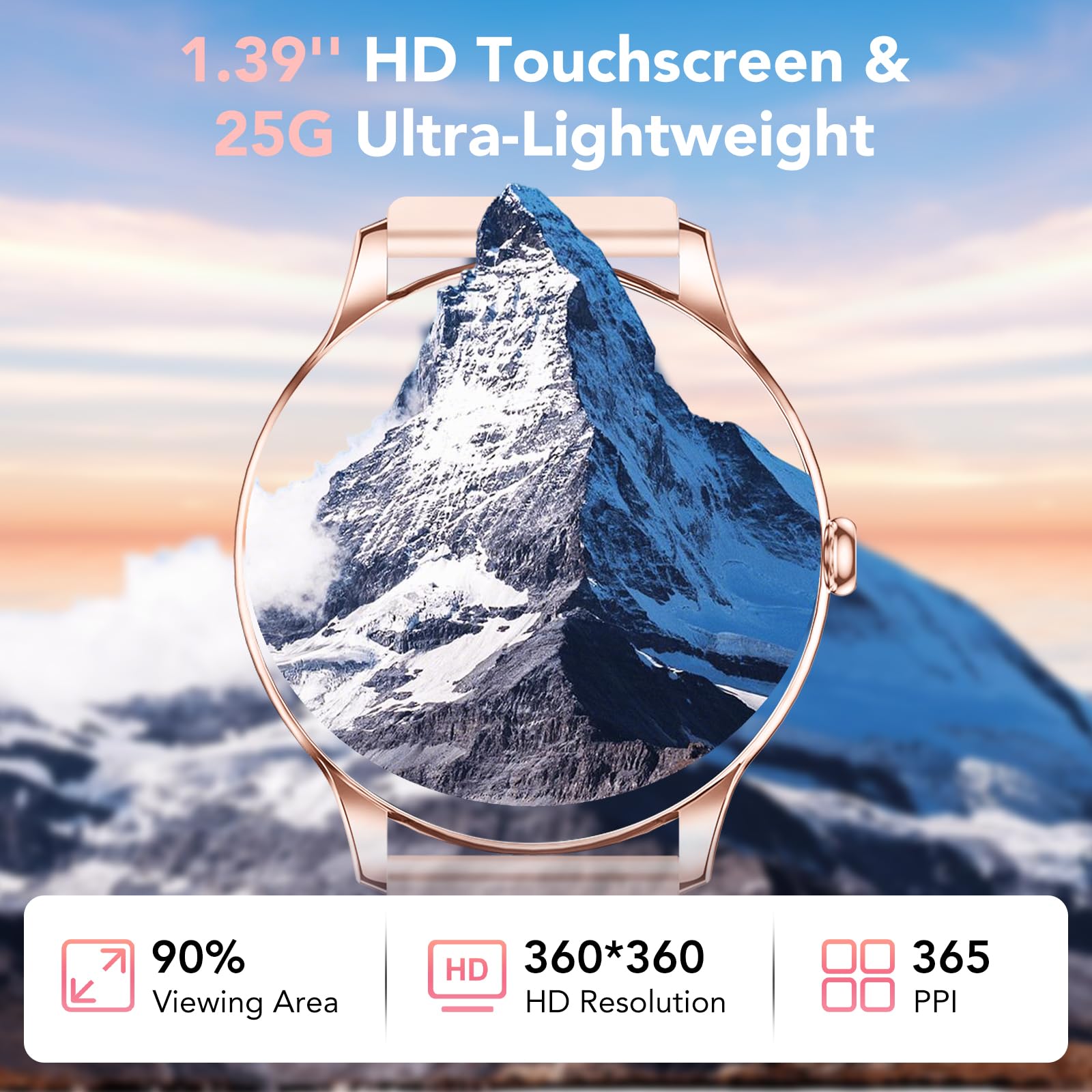 Elegante Smartwatch Damen mit Telefonfunktion, 1,39" Zoll Voll Touch Screen Fitness Tracker, 120+ Sportmodi, IP68 Wasserdicht Smart Watch mit Herzfrequenz, SpO2, Schlafmonitor für iOS Android, Pink