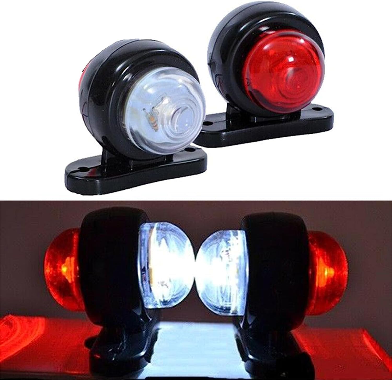 Vechkom 2X 2 LED Side Marker Lights 12/ 24V Trailer Side Lamp Double-Sided Warning White Red light for Truck RV Caravan