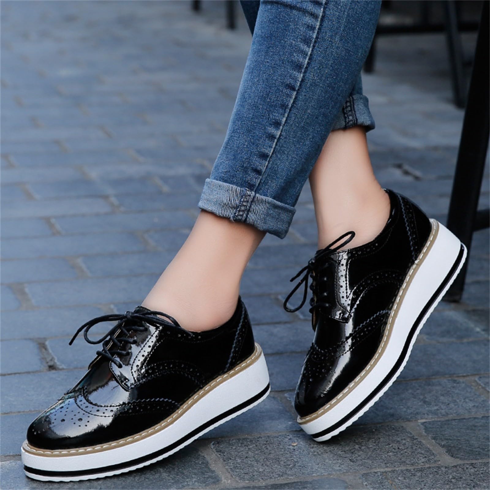 Scarpe Moto Donna con Rialzo Interno - Sneakers Donna Eleganti Pelle | Suola Comfort Antiscivolo Ammortizzanti Sneakers Pianta Larga Platform Robuste Sneaker Alla Moda Da Ufficio