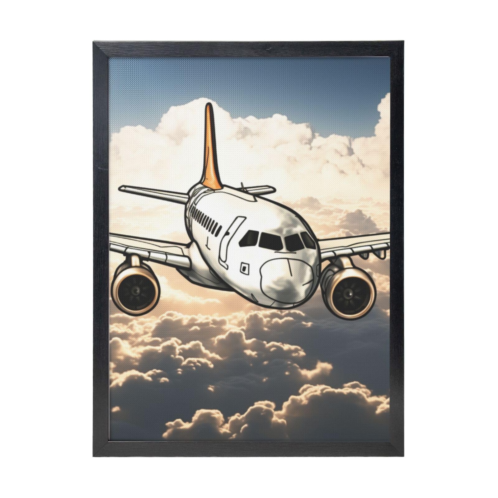 Framed Wall Art - Decorative Canvas Painting Airplane Flying Pictures Poster Aesthetic Modern Prints Artwork for Bedroom Office Wall Decor Ready To Hang 12x16 in