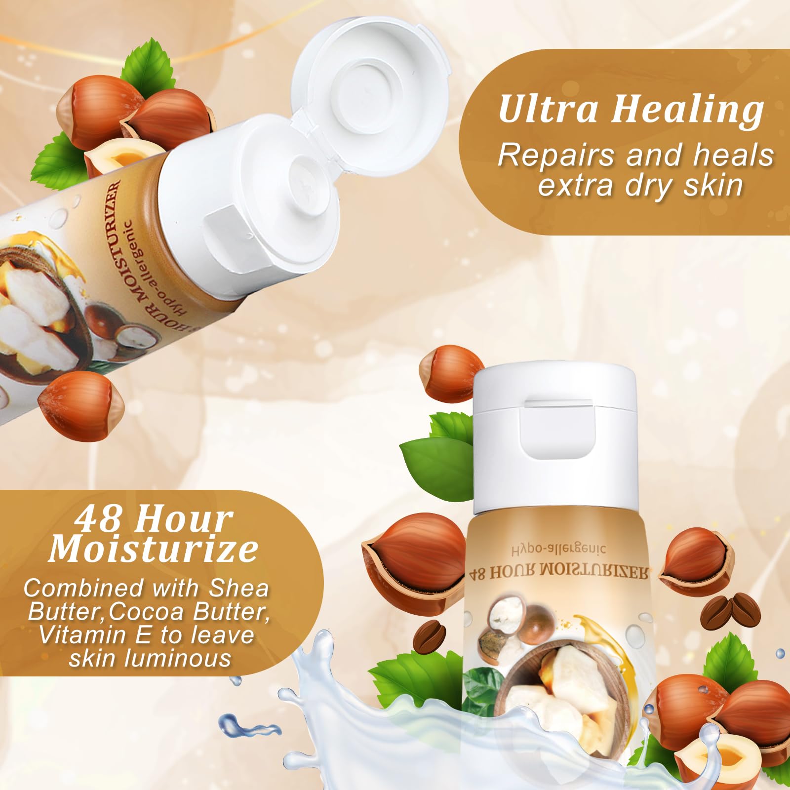 Körperlotionen, Reisegröße, 30 ml, mit Sheabutter und Kakaobutter, feuchtigkeitsspendend für trockene Haut, mit Klappdeckel, ideal für extra trockene Haut, perfekt für P