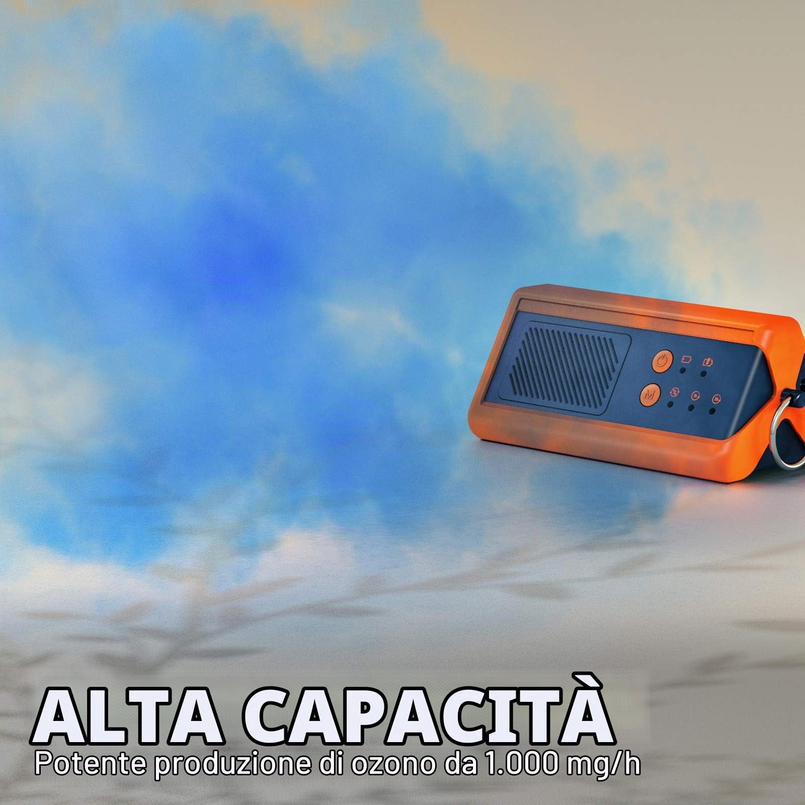 Airthereal PA1K-GO Generatore di ozono portatile – Eliminatore di odori senza fili a batteria per auto, camere d’albergo, uffici, bagni e altri piccoli ambienti (blu-arancione)
