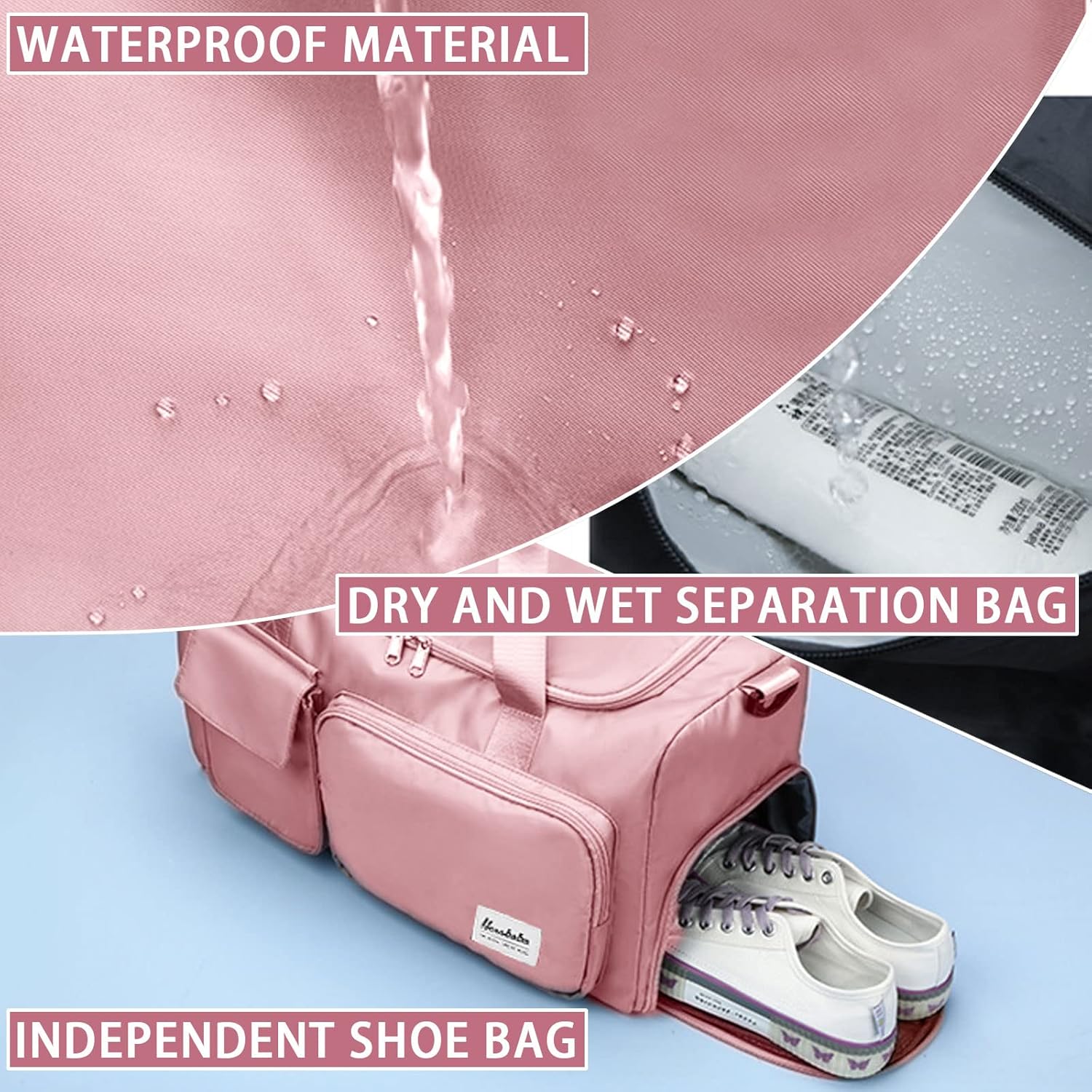 Gym Duffle Bag with Shoe Compartment Wet Pocket, Weekender Travel Bag