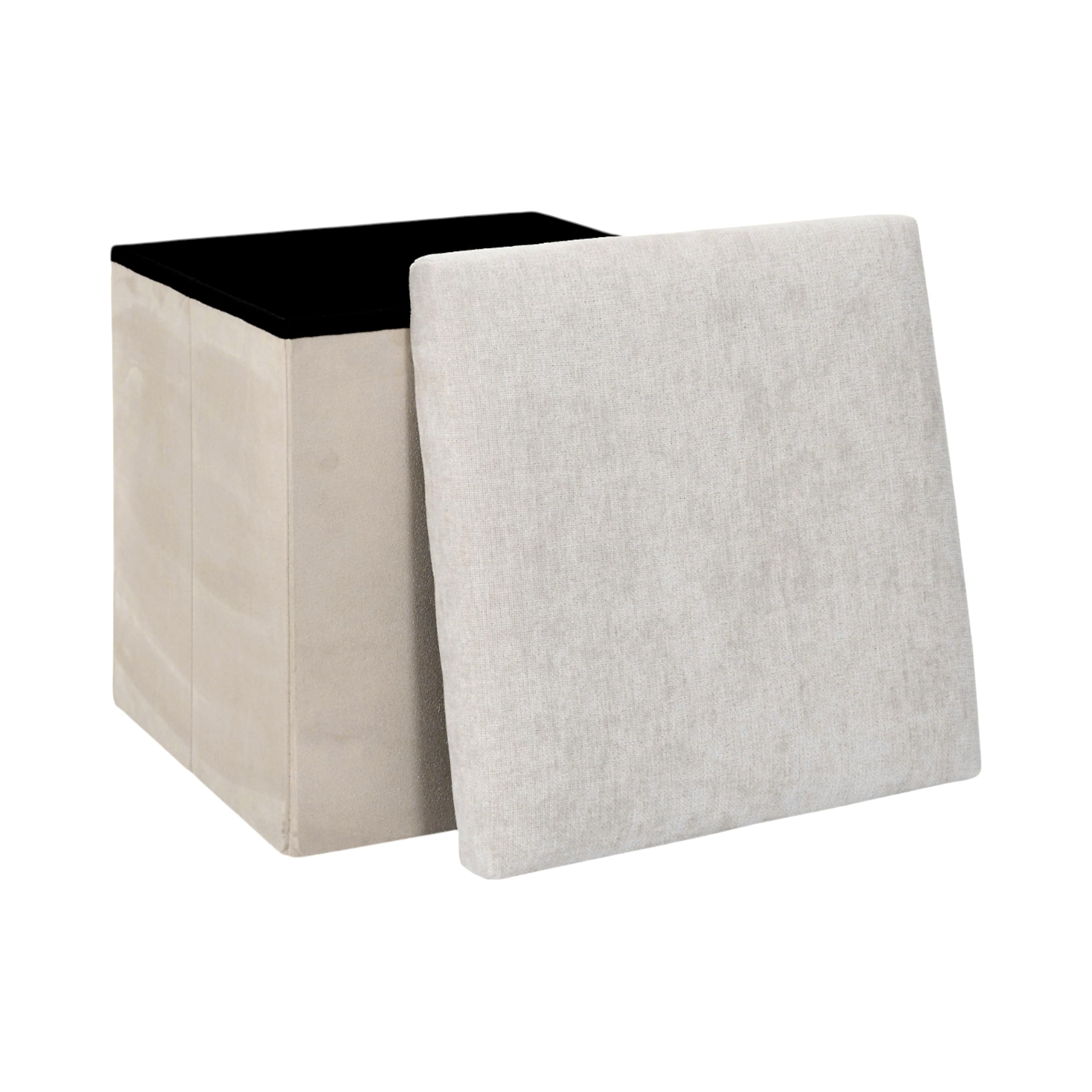 Banc coffre de rangement pliable beige pouf assise salon