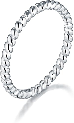 BORUO 925 Sterling Silver Ring Twisted Eternity Band Stackable Rings 2mm Size 4-12