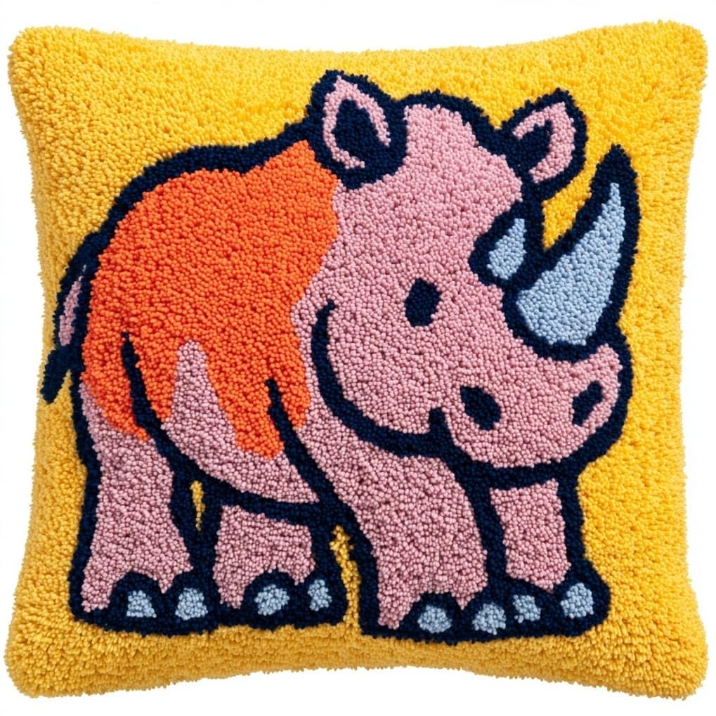 AxiangziK DIY Latch Hook Pillow Kit,Cartoon Rhinoceros
