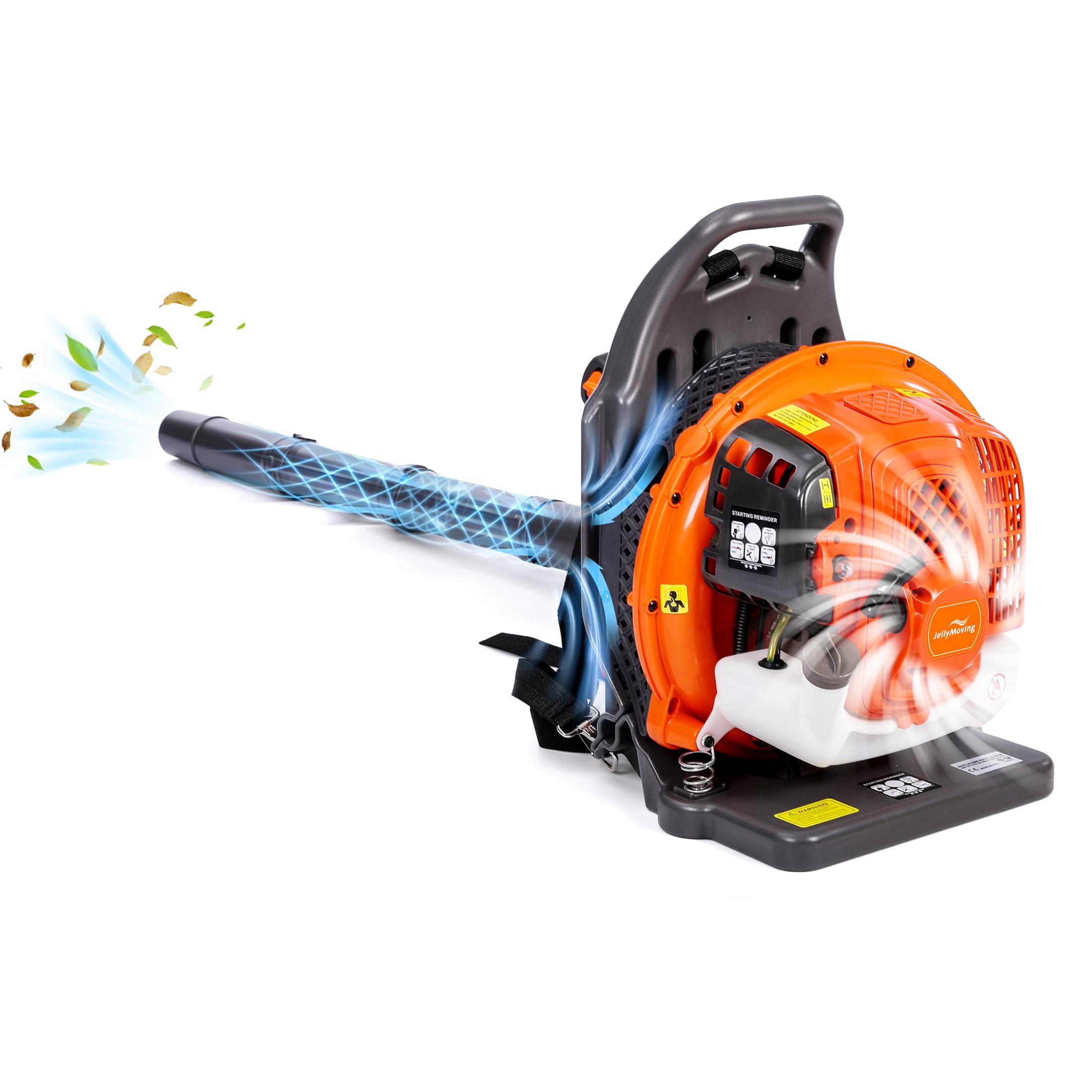 65CC 2-Stroke 850CFM 230MPH Gas Powered Backpack Leaf Blower with Powerful Clearing Performance, Ergonomic Harness, High-Efficient Gas Leaf Blower for Lawn Care Yard Snow Blowing (Orange)