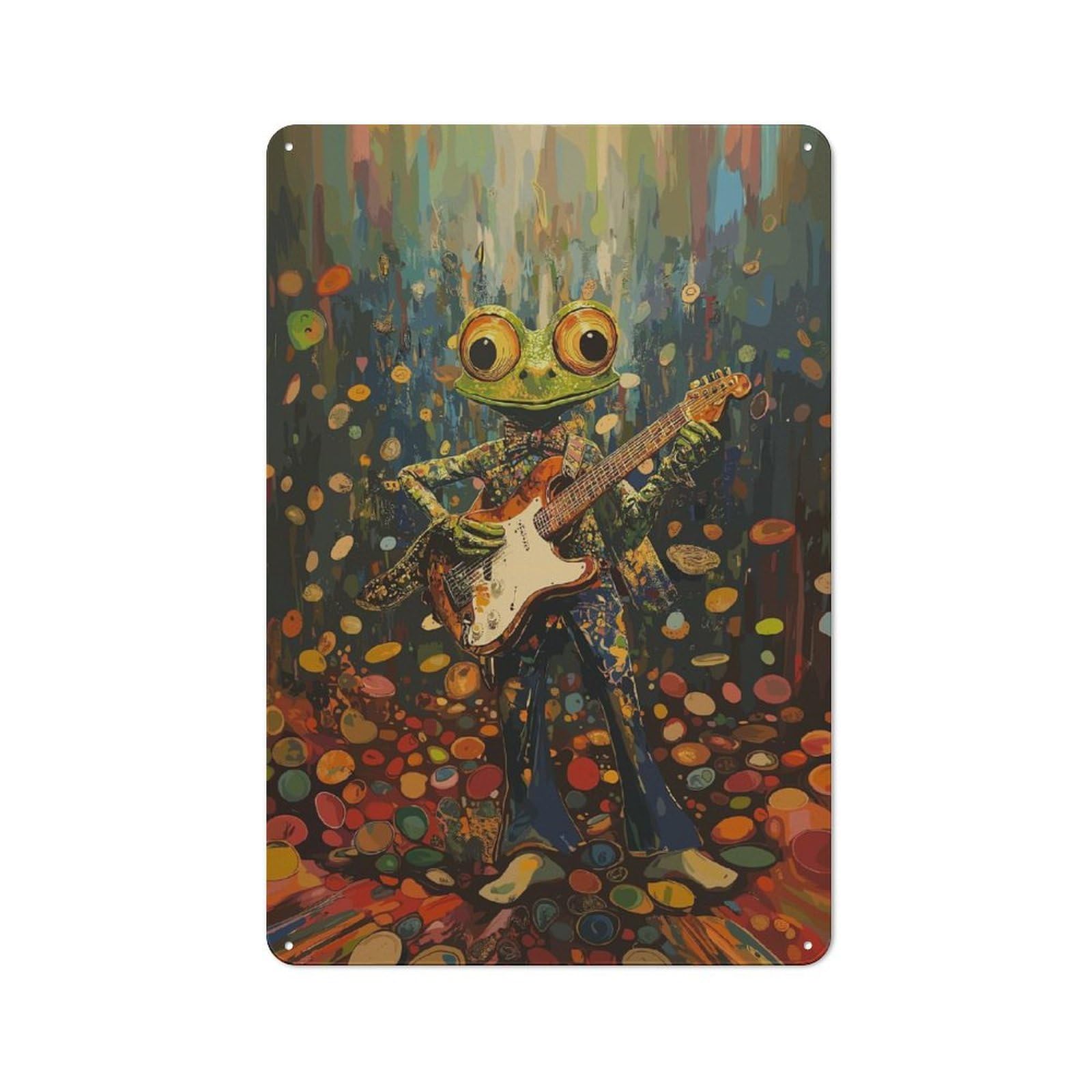Junmoney Cool Frog Rock Star Retro Metal Plaque 30X20cm For Garage Or Workshop, Housewarming Wall Decor For People Furnishing Garage And Workshop