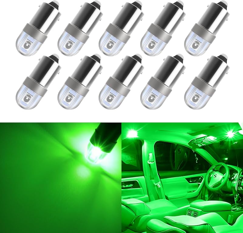 Lâmpada LED BA9S BA9 AUXLIGHT 12 V verde para iluminação interna e placa – Pacote com 10