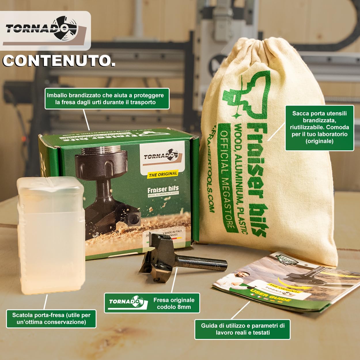 Fraiser Tornado - fresa per spianare legno diametro 35 mm, gambo 8 mm, con 3 inserti intercambiabili in metallo duro 10.5 mm, per livellare, bordi e scanalature - per CNC e fresatrice verticale