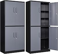 Vista 10 de Letaya Armarios de Almacenamiento de Metal con Cerradura, Pequeños Armarios de Acero con 2 Puertas y Estantes Ajustables para Hogar, Oficina, Negro