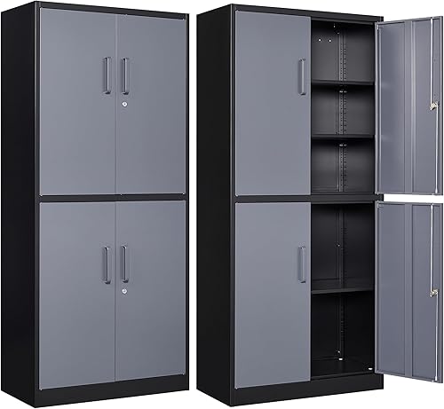 Letaya Armarios de Almacenamiento de Metal con Puerta con Cerradura y Estantes, Gabinetes de Herramientas de Garaje de Acero para Hogar, Oficina,