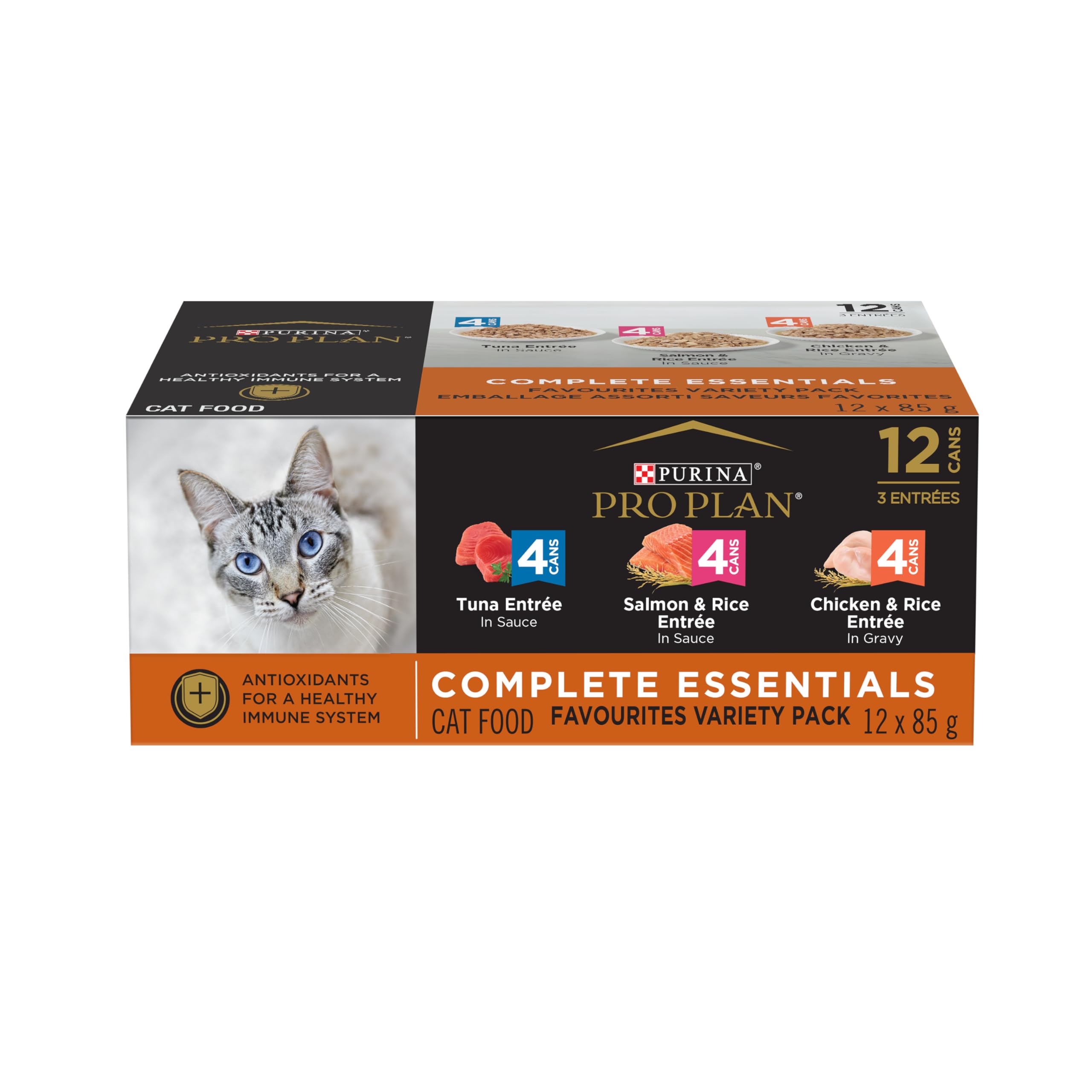 Pro Plan Wet Cat Food, Salmon & Rice, Chicken & Rice, Tuna Variety Pack 85g can (12 pack) image 2