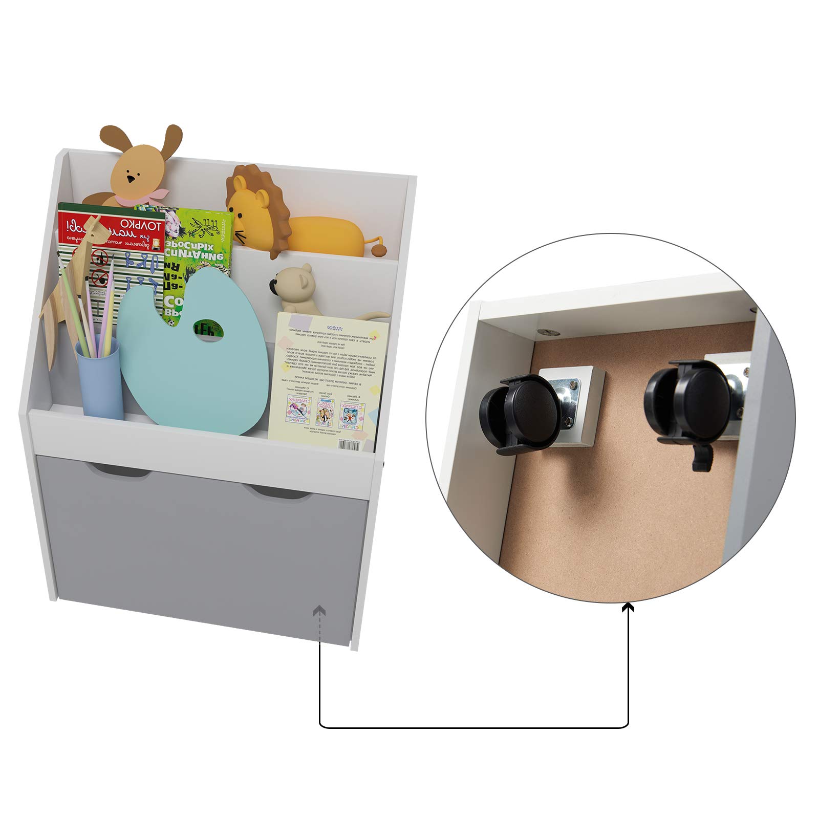 WOLTU Kinderregal Bücherregal Regal für Kinder, Spielzeugregal 3 Regale Aufbewahrungstruhe mit Räder, Baby Standregal aus Holz Mehrzweck Organizer für Kinderzimmer