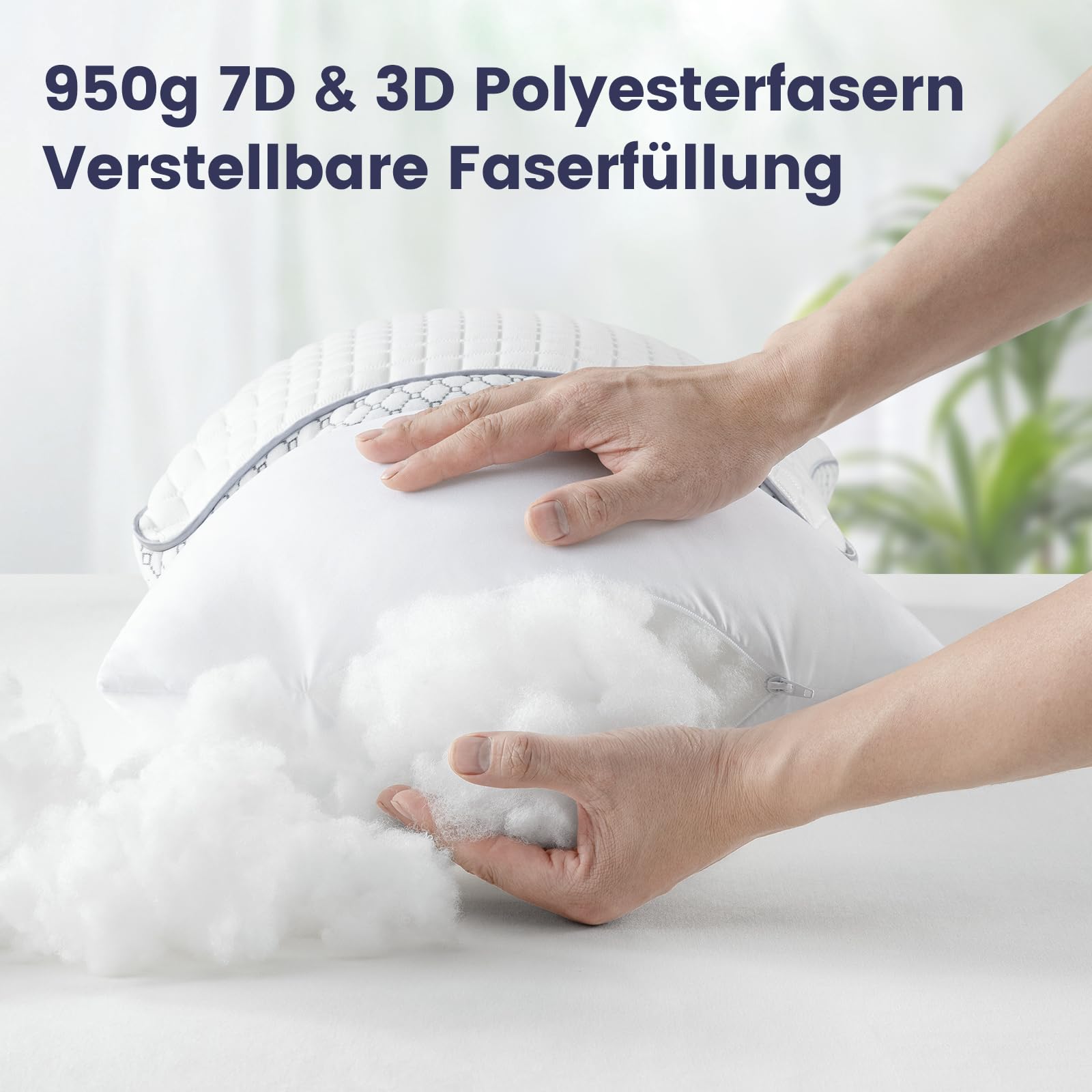 BedStory kopfkissen 40x80 mit abziehbarem Bezug,Verstellbare Faserfüllung Hotel Kissen mit reißverschluss, 2er Set Kissen aus 950g x 2 Polyester, Waschbares nackenkissen für Allergiker