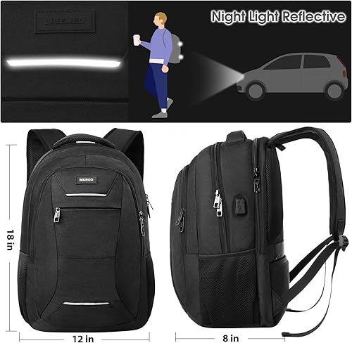 Miniatura 5 de Mochila para hombres y mujeres, mochila escolar para adolescentes, mochila negra para niños con puerto de carga USB para laptop de 15.6 pulgadas,