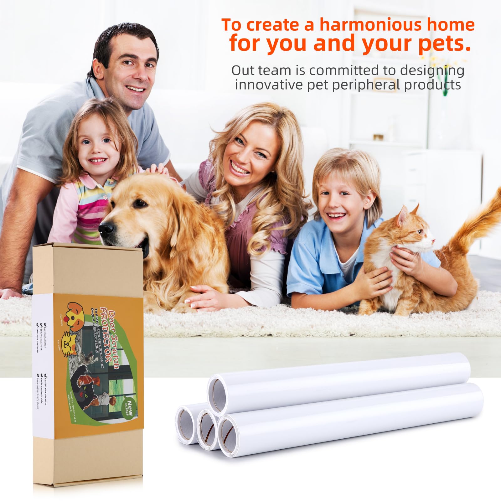 Protector Anti-Arañazos de Puertas, Protectores de sofá de plástico para Mascotas (40 x 100cm x 4Rollos), Adhesivo Grande antiarañazos para Gatos, Protector de Muebles