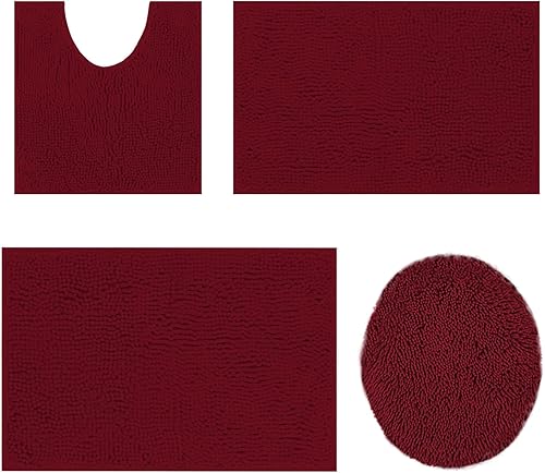Miniatura 8 de Juego de alfombras de baño de 3 piezas, antideslizantes, alfombras de baño de felpilla gruesa, suaves y absorbentes, juego de tapetes de baño