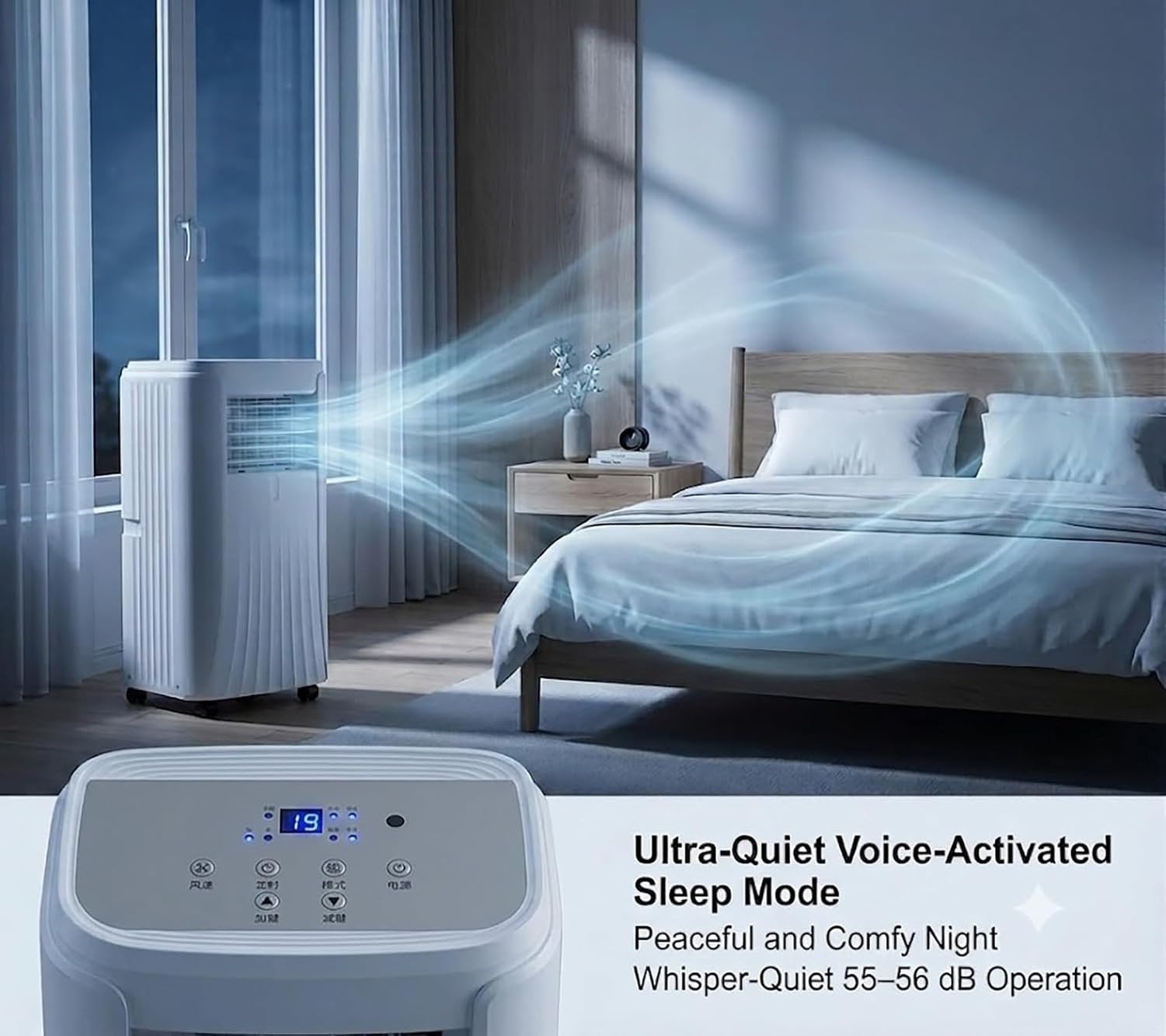 Condizionatore Portatile 12000 BTU 4-in-1 Raffrescamento Riscaldamento Deumidificatore Ventola Silenzioso per Stanze Fino a 25mq modalità Eco Filtro Autopulente
