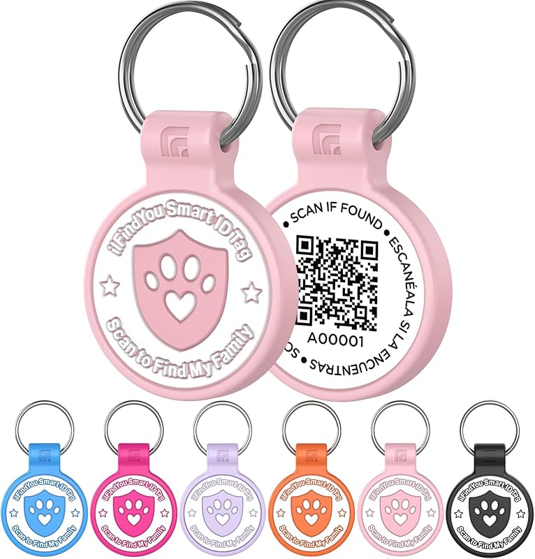Plaquinha de Identificação para Gatos e Cães com QR Code, Silicone, Design Patinha, ILFINDYOU, Rosa Grande