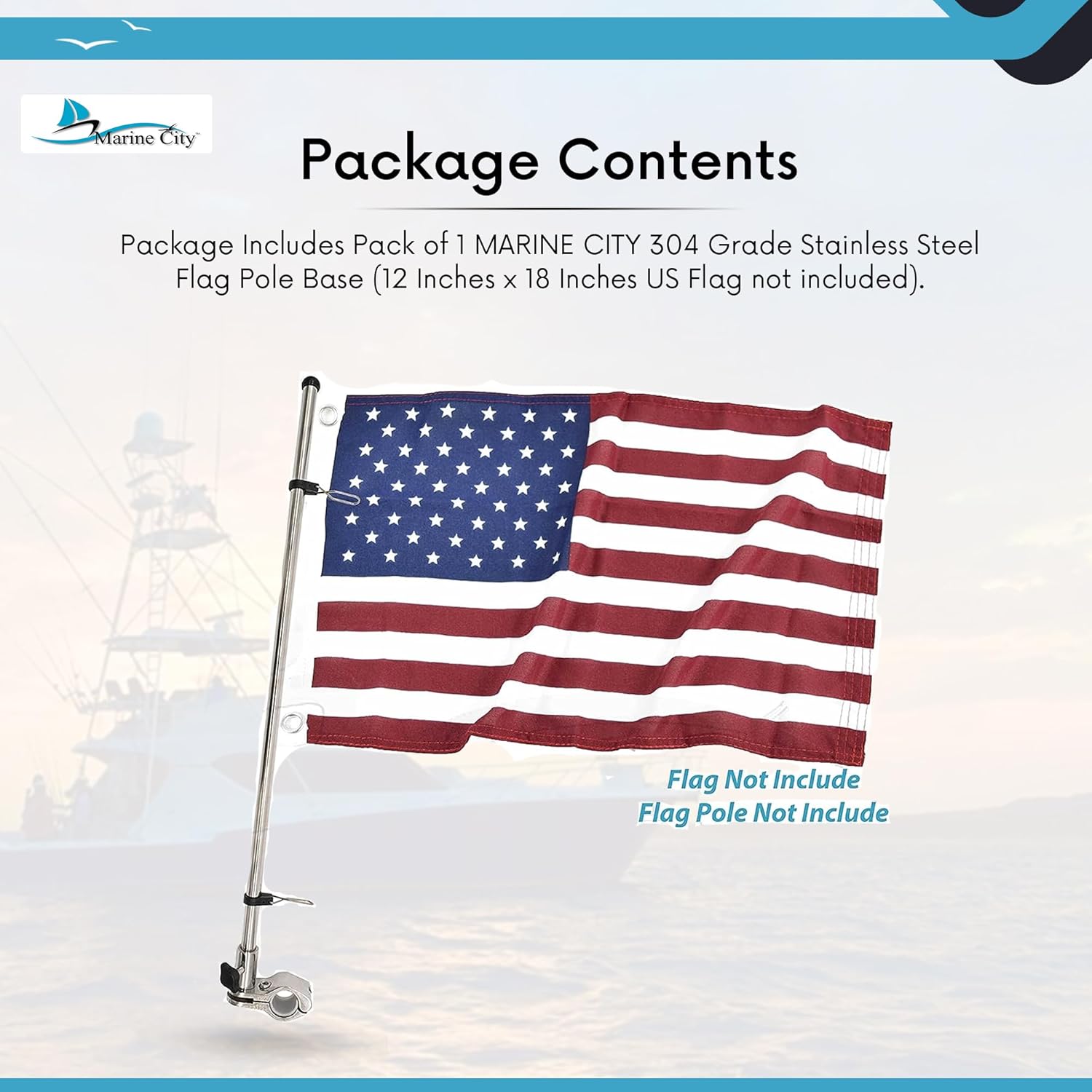 MARINE CITY 304 Stainless Steel Flag Pole Base – Strong & Durable Design Fits 7/8 Inches and 1 Inch Rail Tube - Ideal for Marines, Boats, and Yachts - 1 Pcs