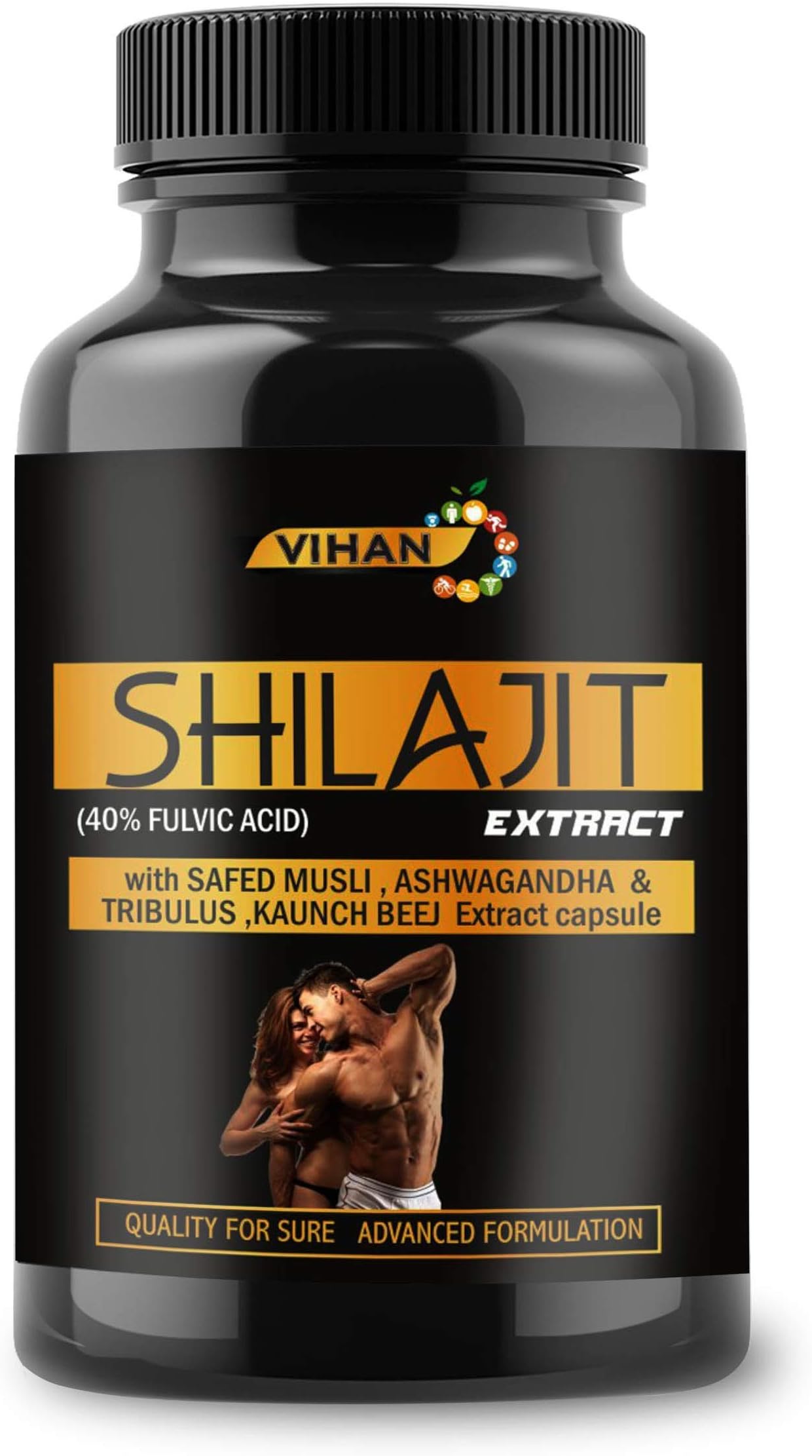 VIHAN Shilajeet Extracts 1000 Mg Capsules Natural, Pure & Safe Shilajit Capsules with Ashwagandha,Safed Musli & Tribullus Extract 60 Veg Capsules for Men