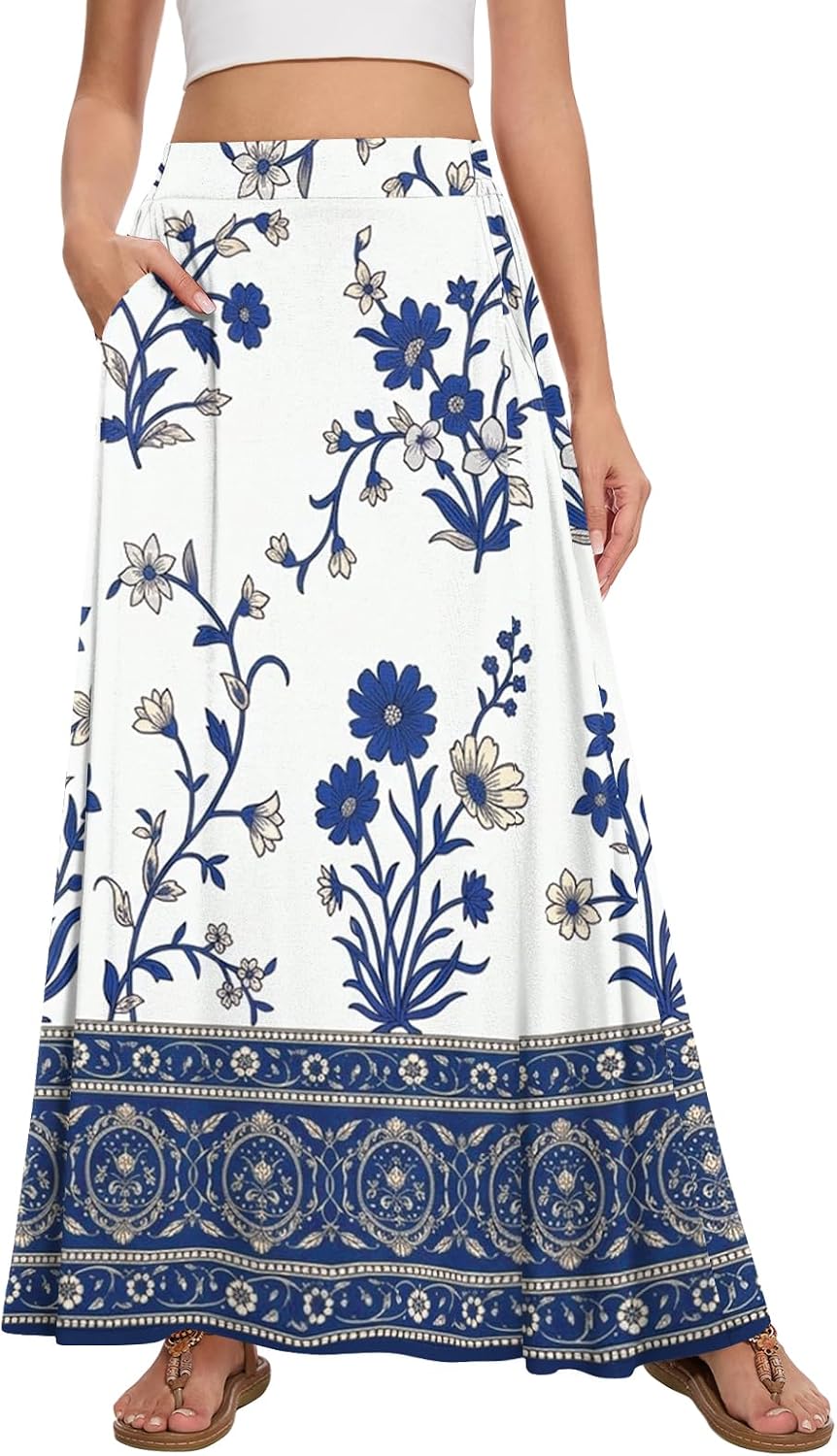Womens Maxi Skirt Long Flowy Summer A-Line High Waist Skirts thumbnail
