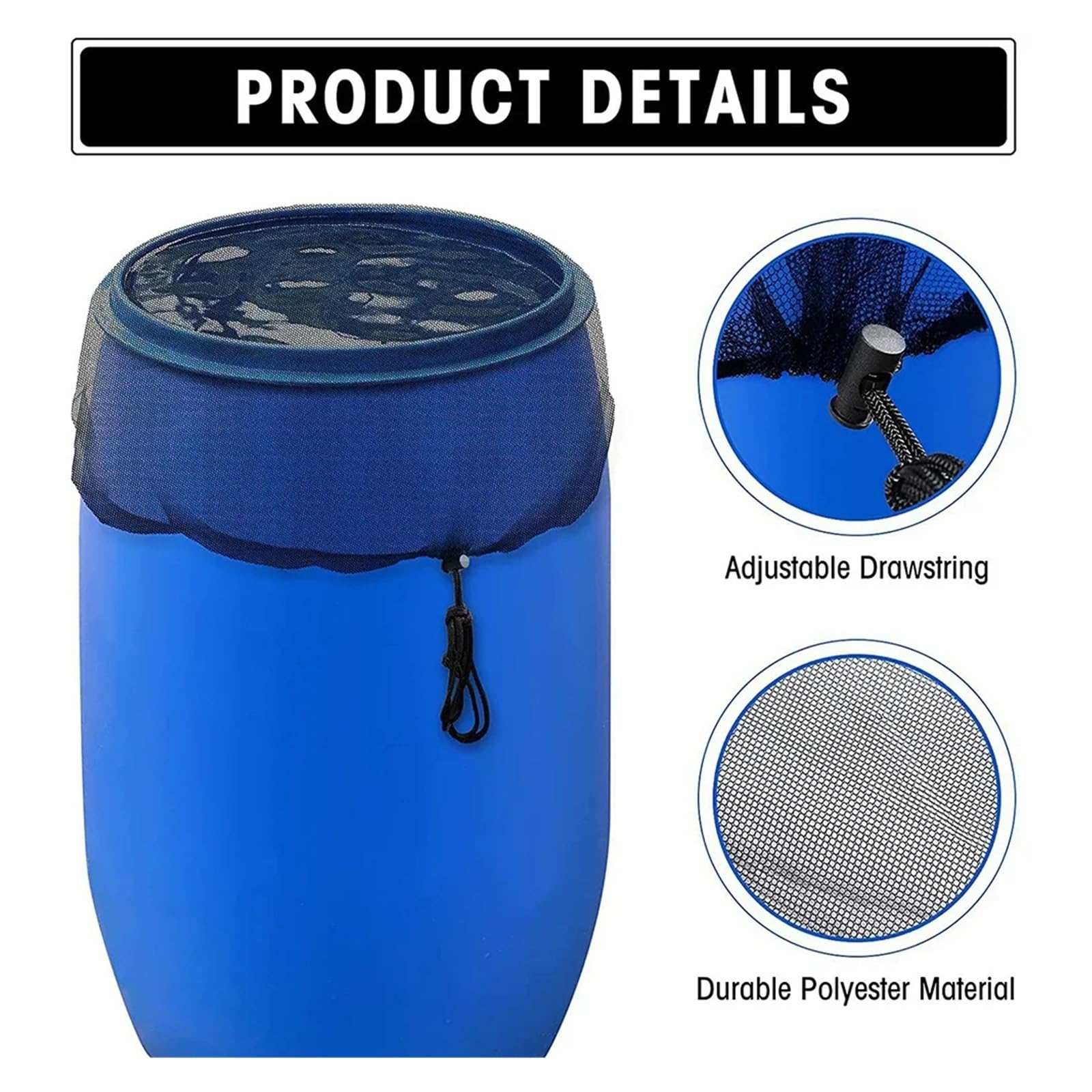 Cubierta para cisternas de Agua de Exterior, Cubierta de Red Barril Lluvia Malla poliéster Ajustable con Filtro cordón, 60-120 cm | 6pcs,120CM