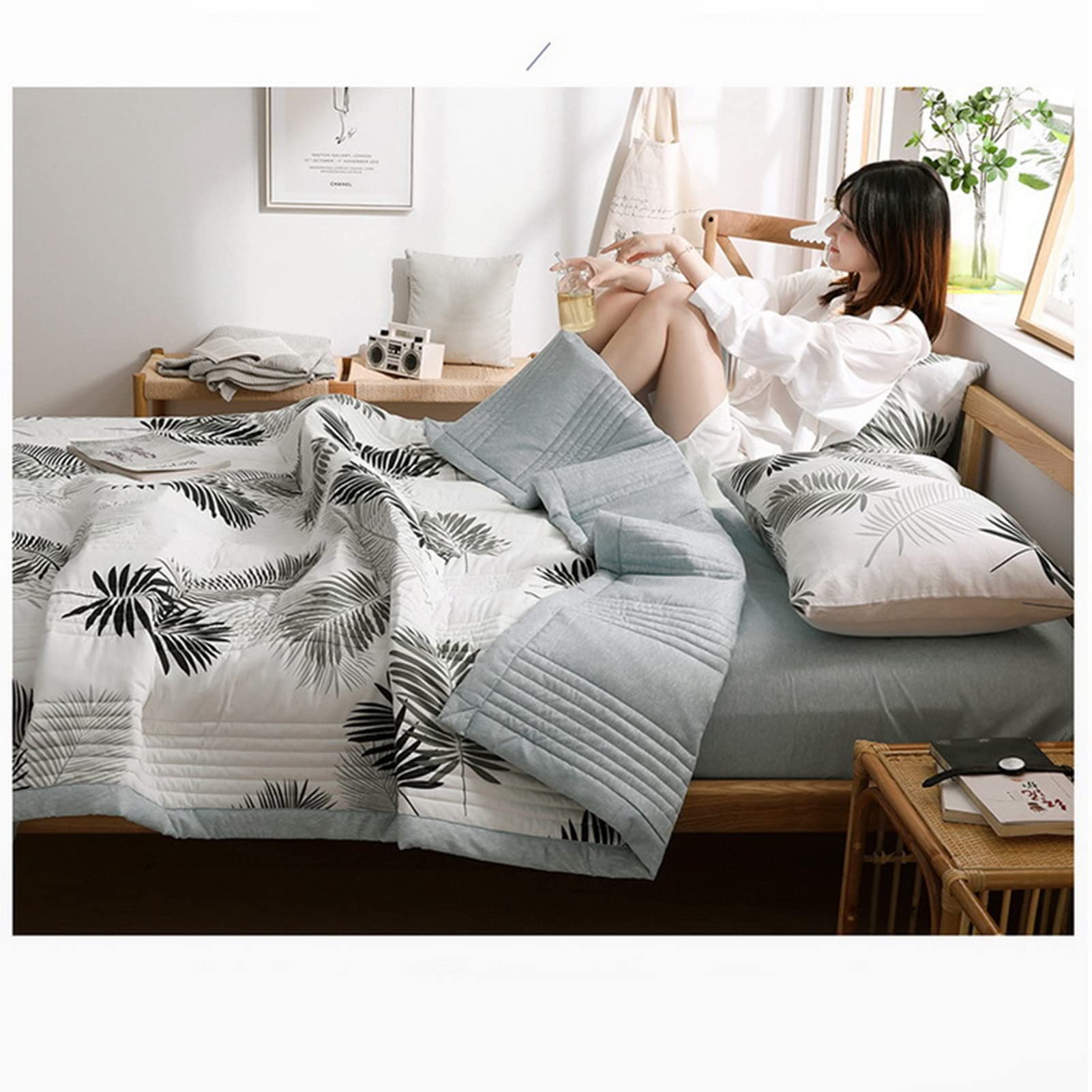Yosoo Health Gear Letnia Fajna Kołdra, Bawełniana Kołdra Klimatyzacyjna Lekka Letnia z Wytłoczeniem Ultradźwiękowym, Puszystym Wypełnieniem dla Dorosłych Sofa do Sypialni dla Dzieci (150 * 200cm)