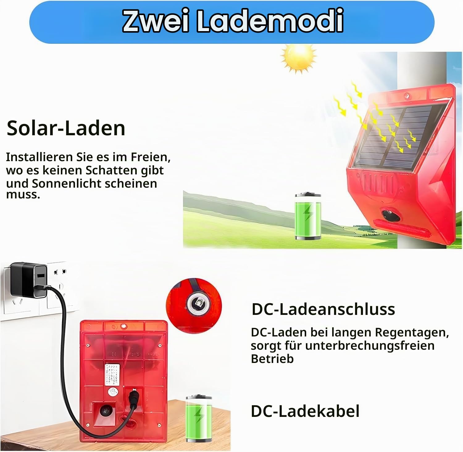 ChunHee Solar-Bewegungsmelder Außen-Bewegungsmelder 129 dB Lauter Geräuschsicherheitssirene IP65 Wasserdicht Geschützt für Garten, Bauernhof, Garten, Hühnerstall, 4-Pack