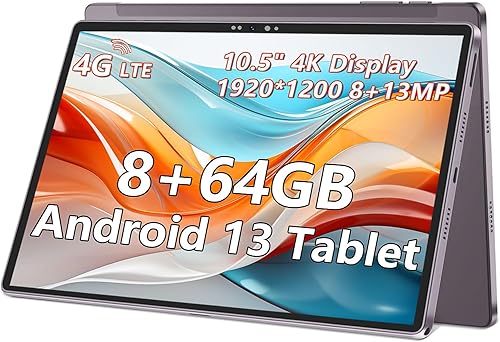 Tablet Tablet Android 13 de 10.5 pulgadas 2023 Último procesador Octa-Core con 8 GB de RAM 64 GB ROM, cámara dual de 13 MP+8 MP, celular 4G LTE con