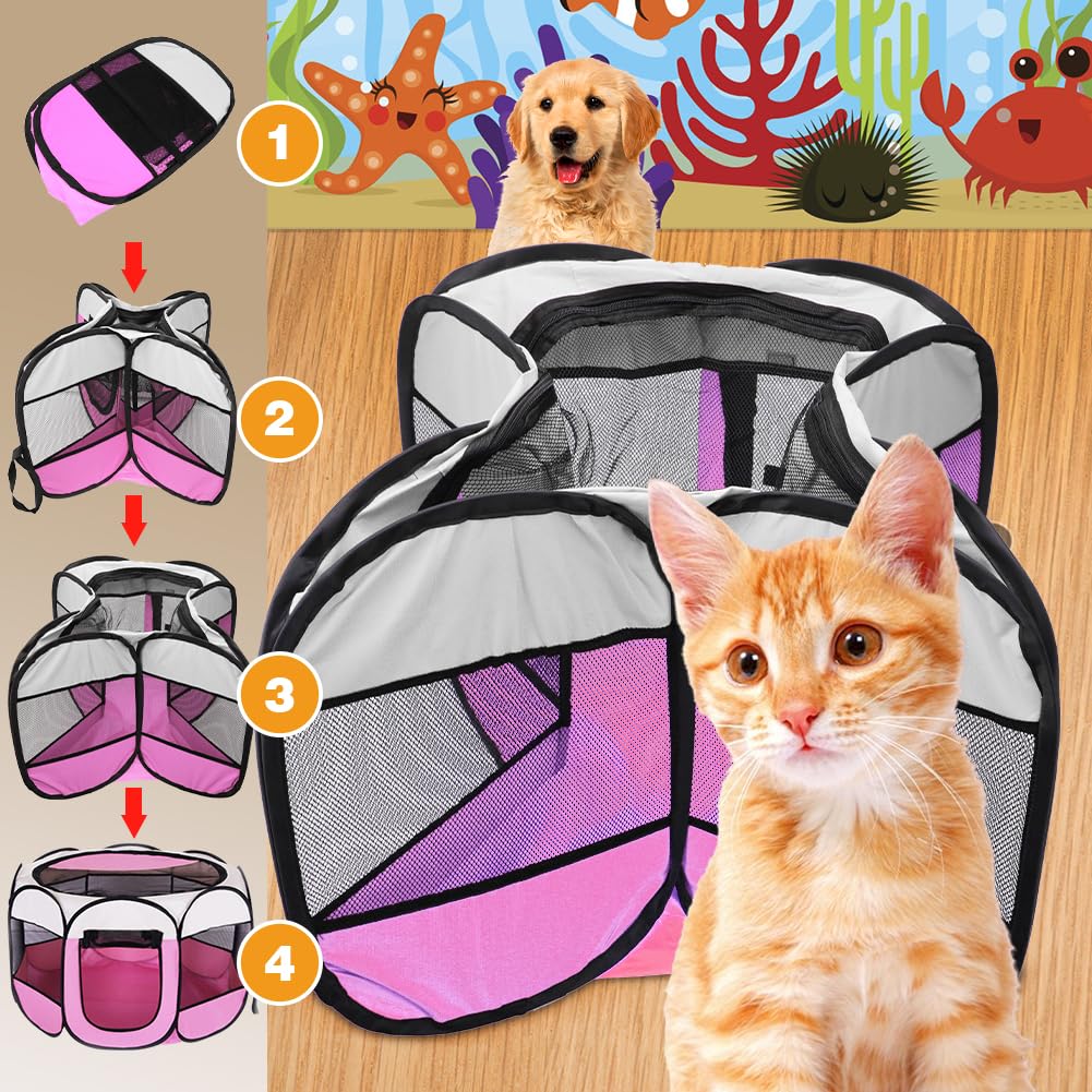 Recinto Cani da Interno, 74x74x43cm Recinto per Gatti, Box Pieghevole per Cane, Gabbia per Gatto Esterno, Box per Cucciolo Gattini Conigli, Rosa