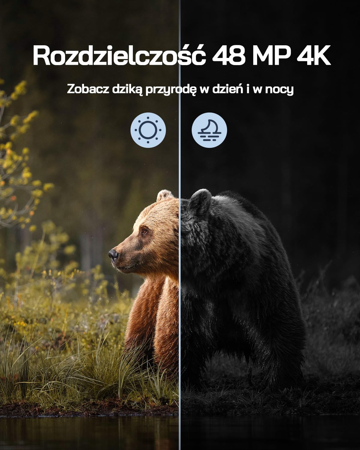 WOLFANG Solarna kamera przyrodnicza 4K 48 MP, kamera szlakowa z noktowizorem aktywowanym ruchem 0,1 s, czas wyzwalania IP66, wodoodporna camera do gier do monitorowania dzikiej przyrody