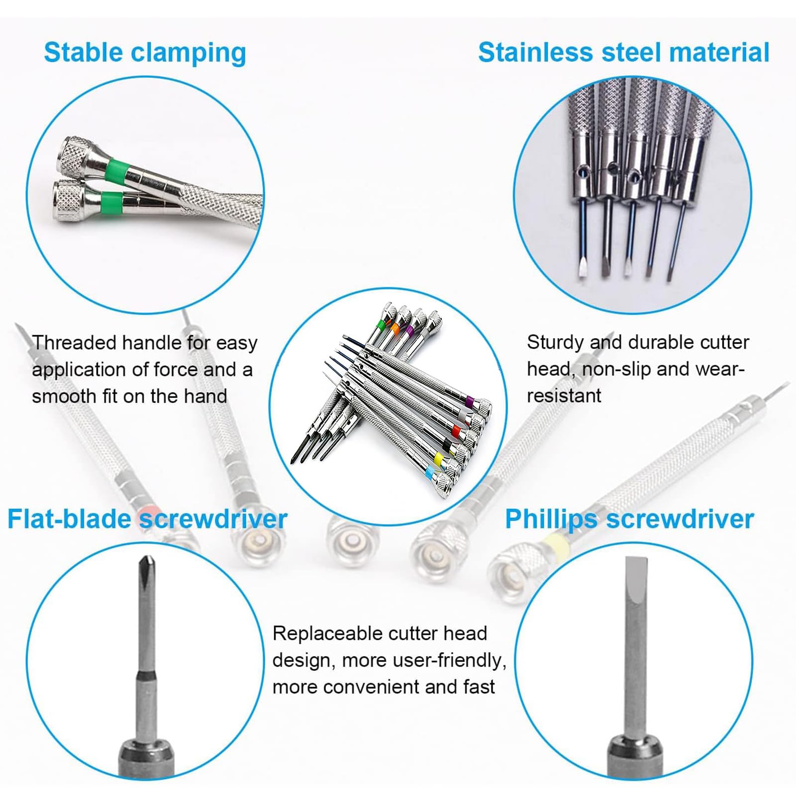 10-delige Horlogeschroevendraaierset, Micro-precisie Horlogemaker-schroevendraaierset 0,6-1,6 Mm Met 10 Extra Messen Voor Horlogereparatie, Sieraden, Brillen, Elektronica