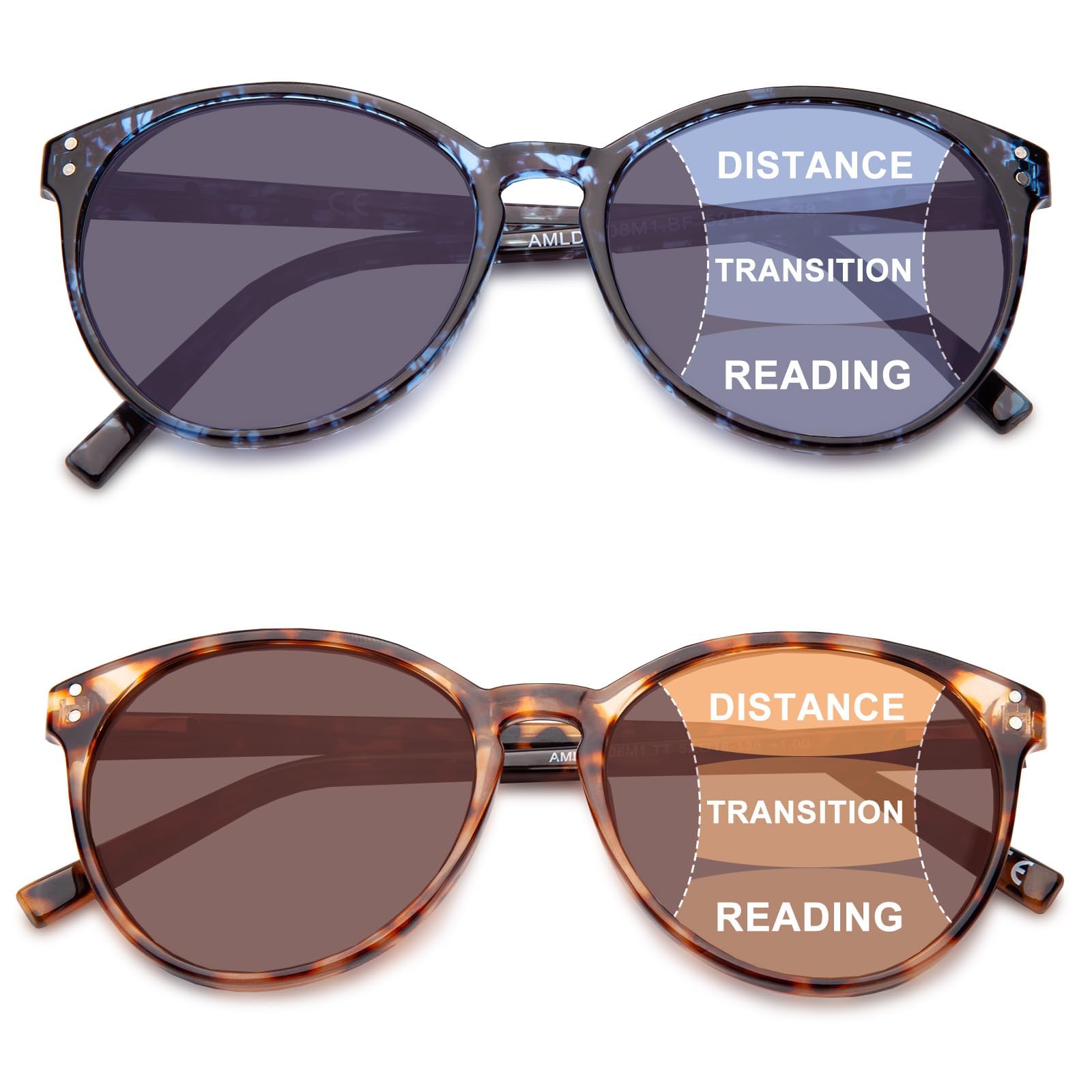 LianSan 2Packs Progressive Multifocus Sunglasses for Women - Ladies Multifocal Sun Readers Reading Glasses with UV Protection(Tortoise+Blue P,+2.0x)