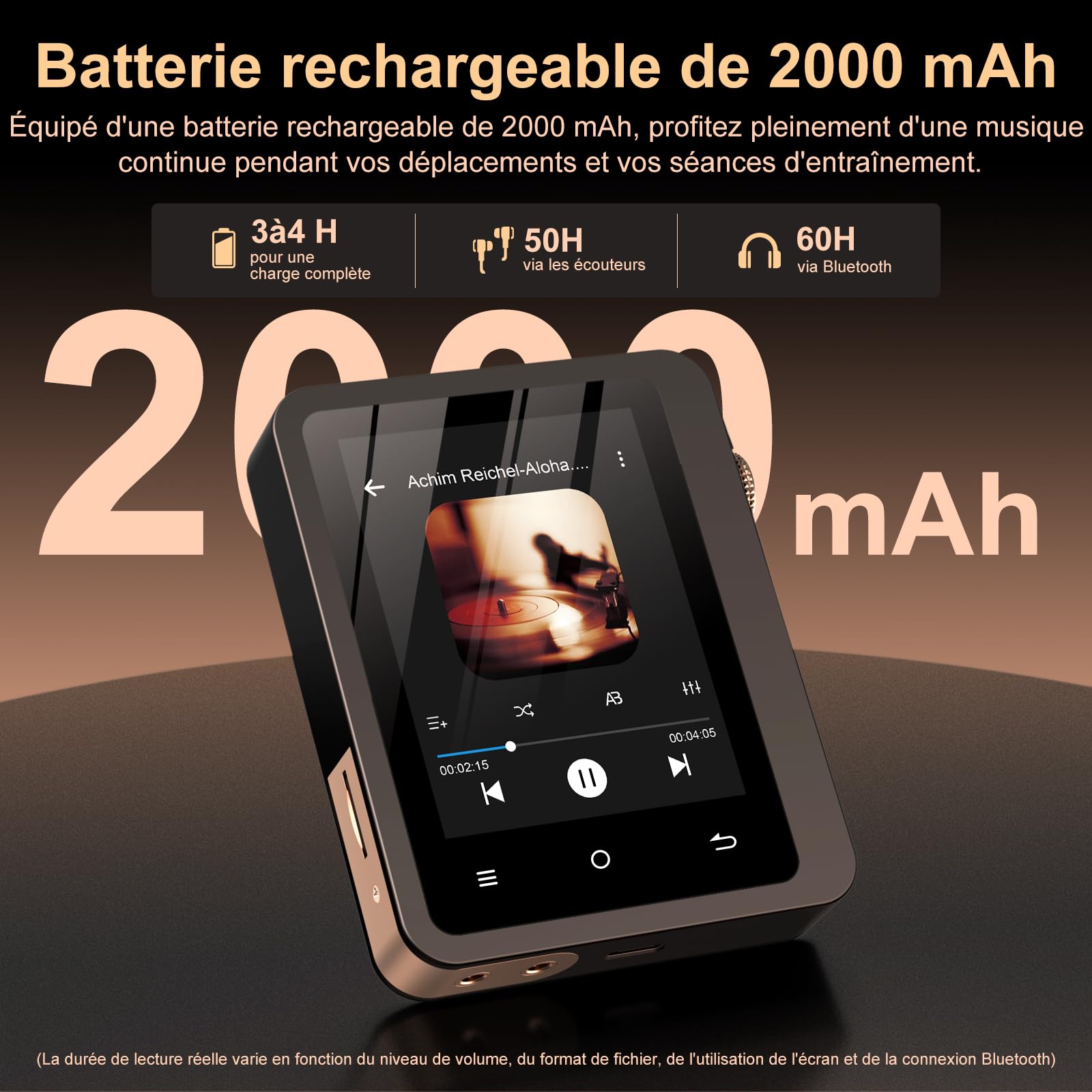 Lecteur MP3 Fanvace HiFi avec Bluetooth 5.3, Lecteur Audio numérique Haute résolution DSD sans Perte, Lecteur Audio Portable 64 Go avec écran Tactile 2,8 Pouces et Batterie 2000 mAh