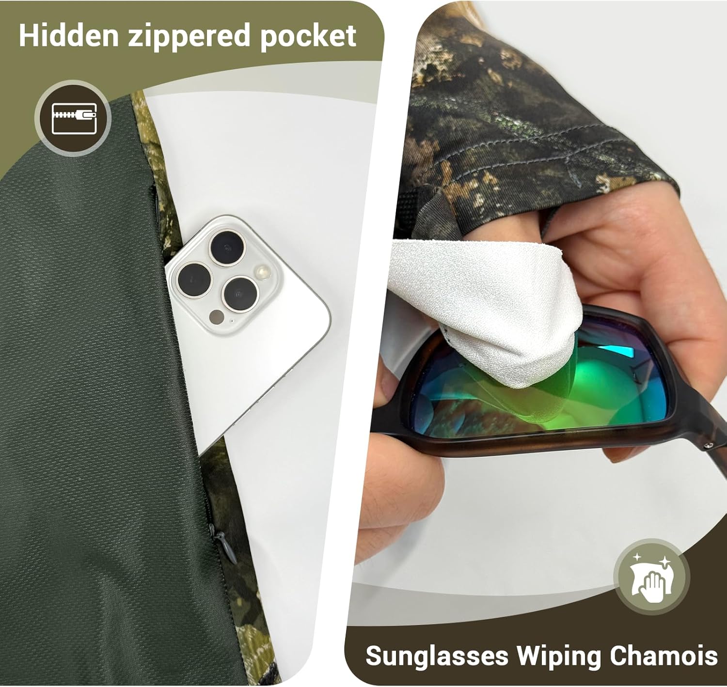 Huntrex Men's Camo Hunting Shirt with Zipper Pocket – UPF 50+ Fishing Shirts Sun Protection Long Sleeve Quick-Drying - Image 5